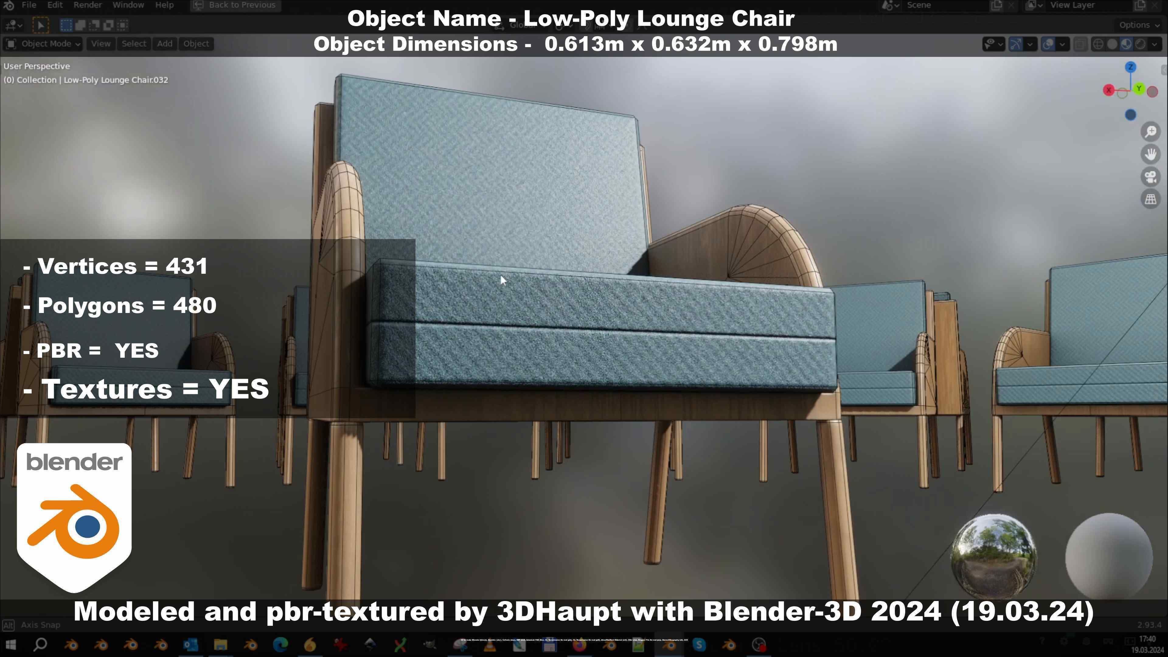 Low-Poly Lounge Chair Low-poly 3D model_82