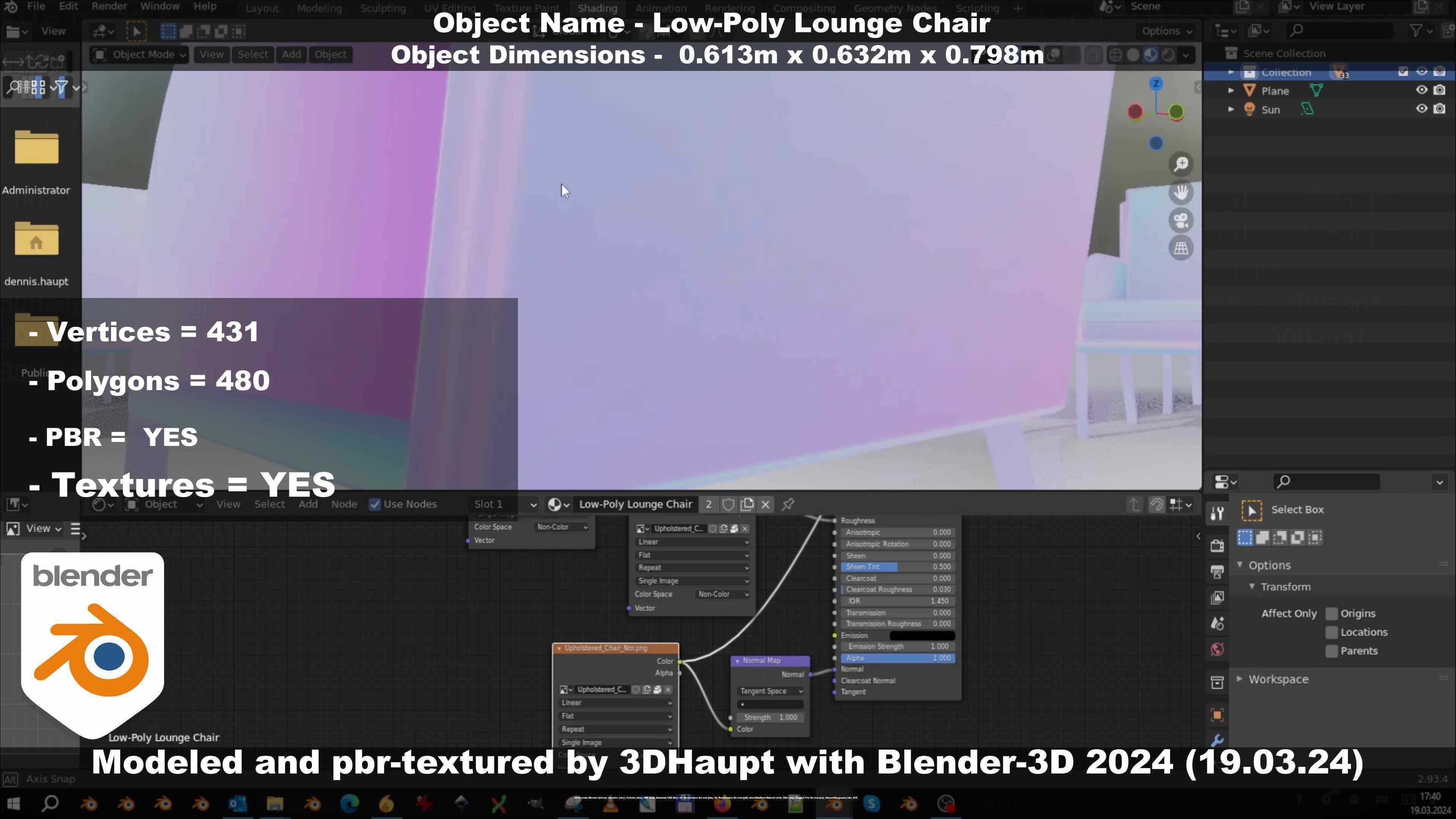 Low-Poly Lounge Chair Low-poly 3D model_67