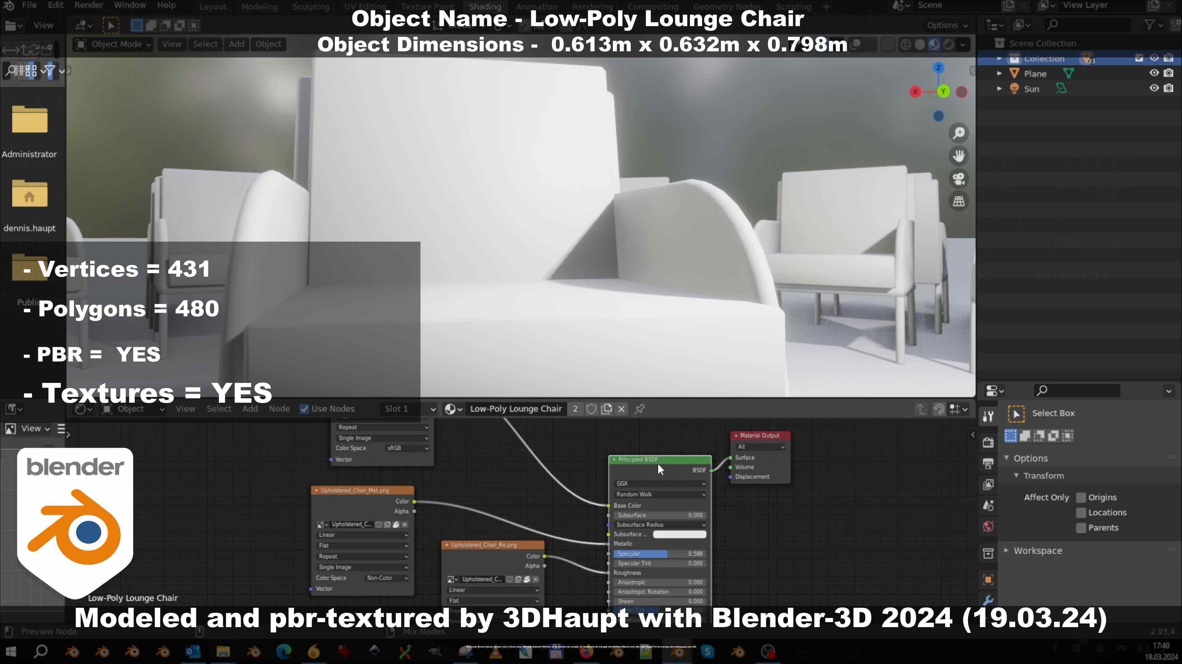 Low-Poly Lounge Chair Low-poly 3D model_72