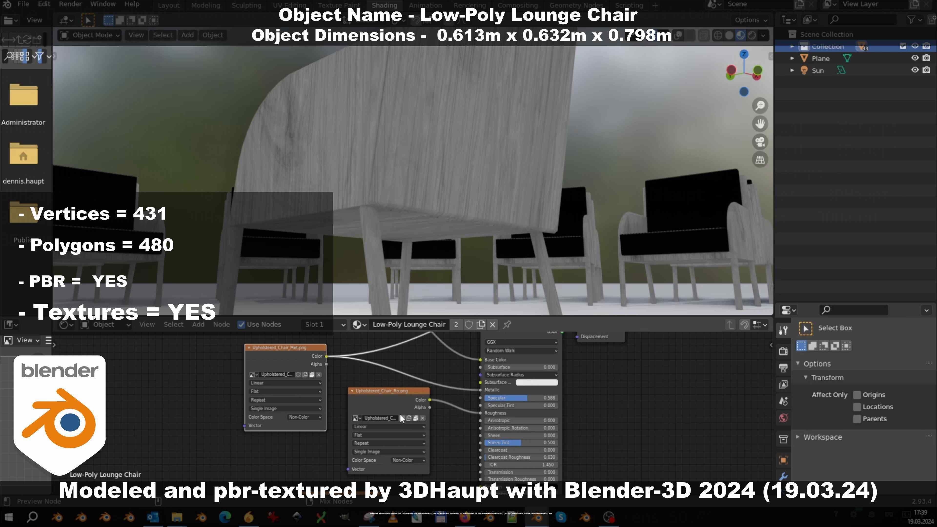 Low-Poly Lounge Chair Low-poly 3D model_62