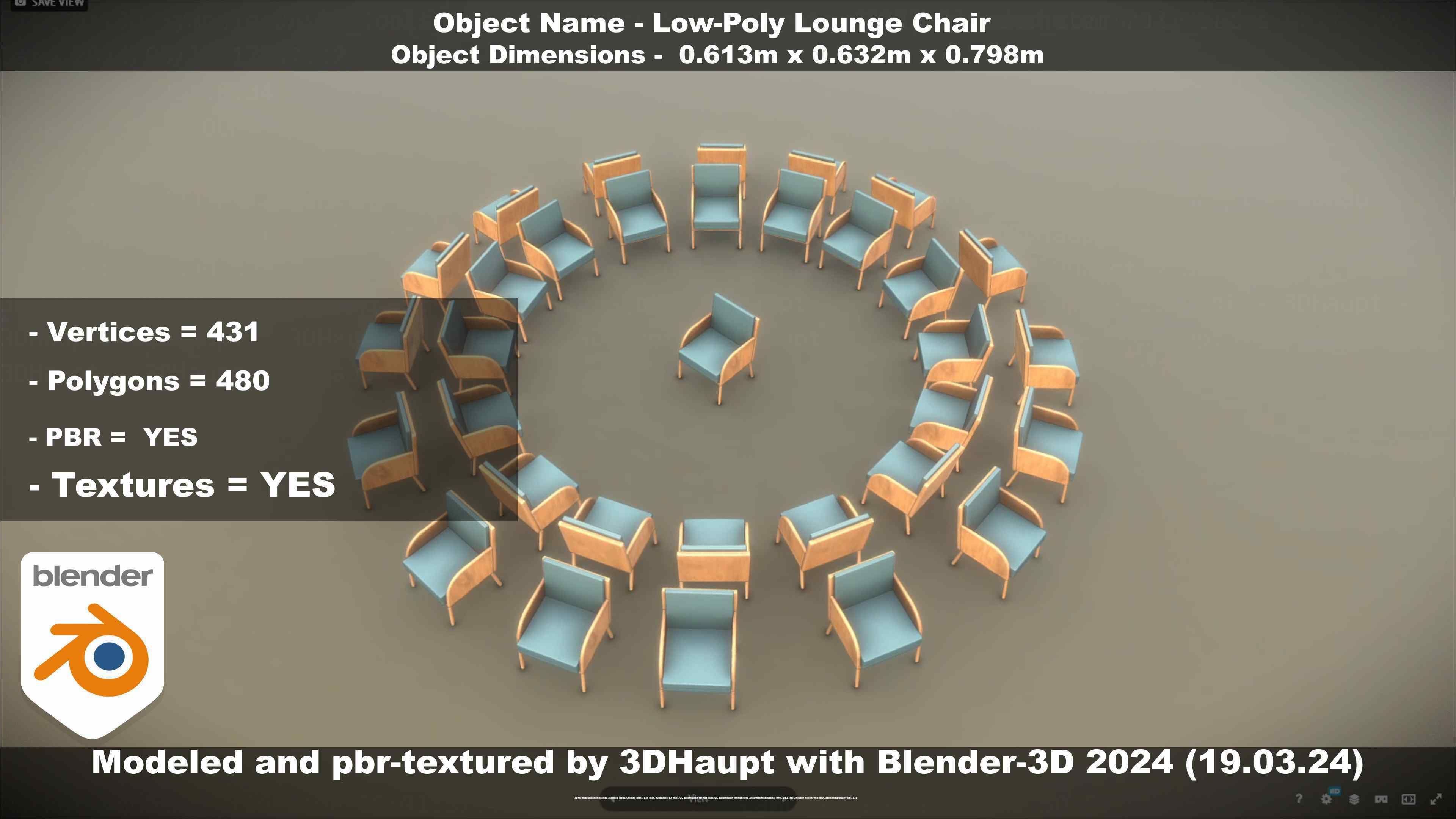 Low-Poly Lounge Chair Low-poly 3D model_127