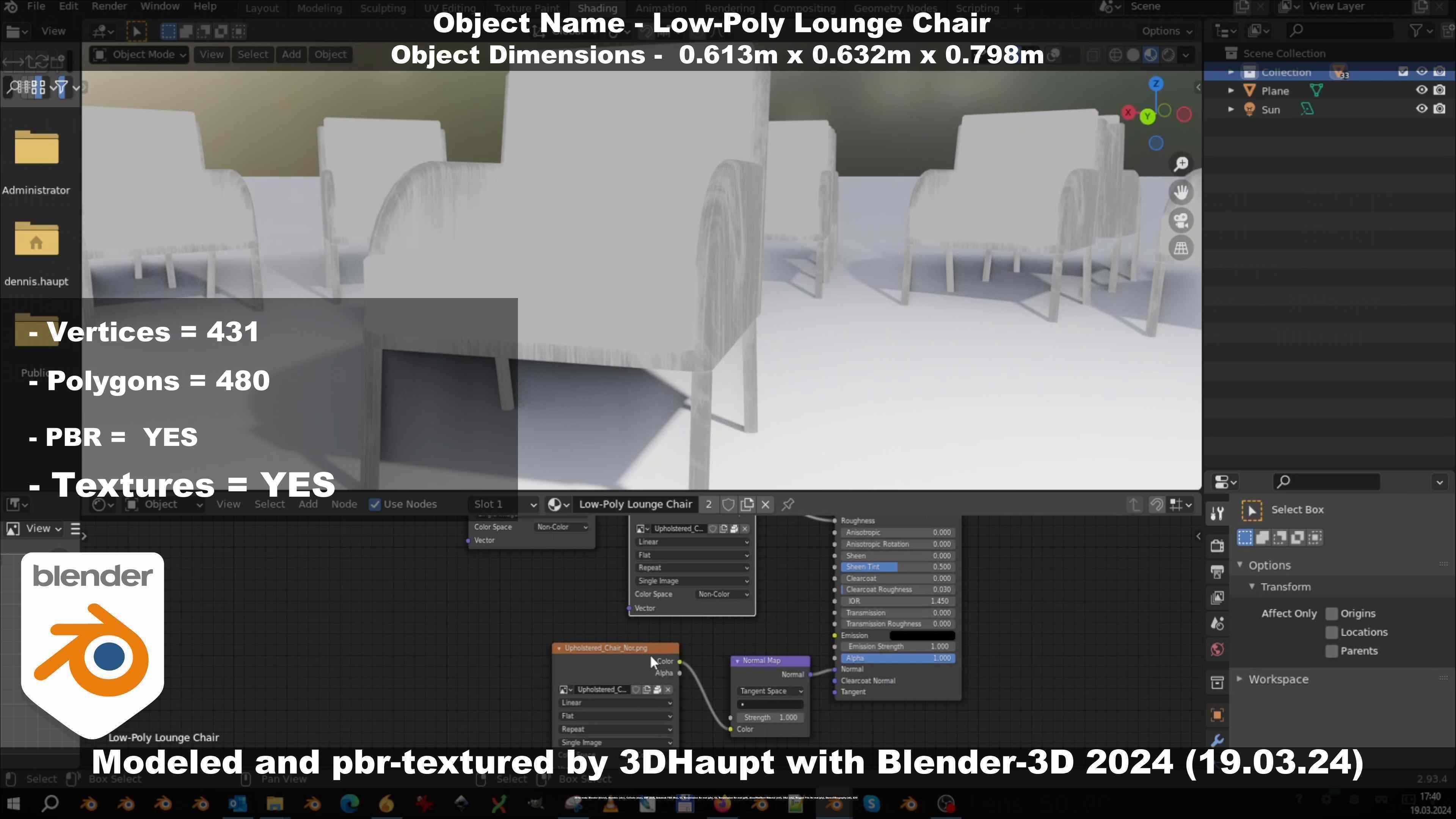 Low-Poly Lounge Chair Low-poly 3D model_65