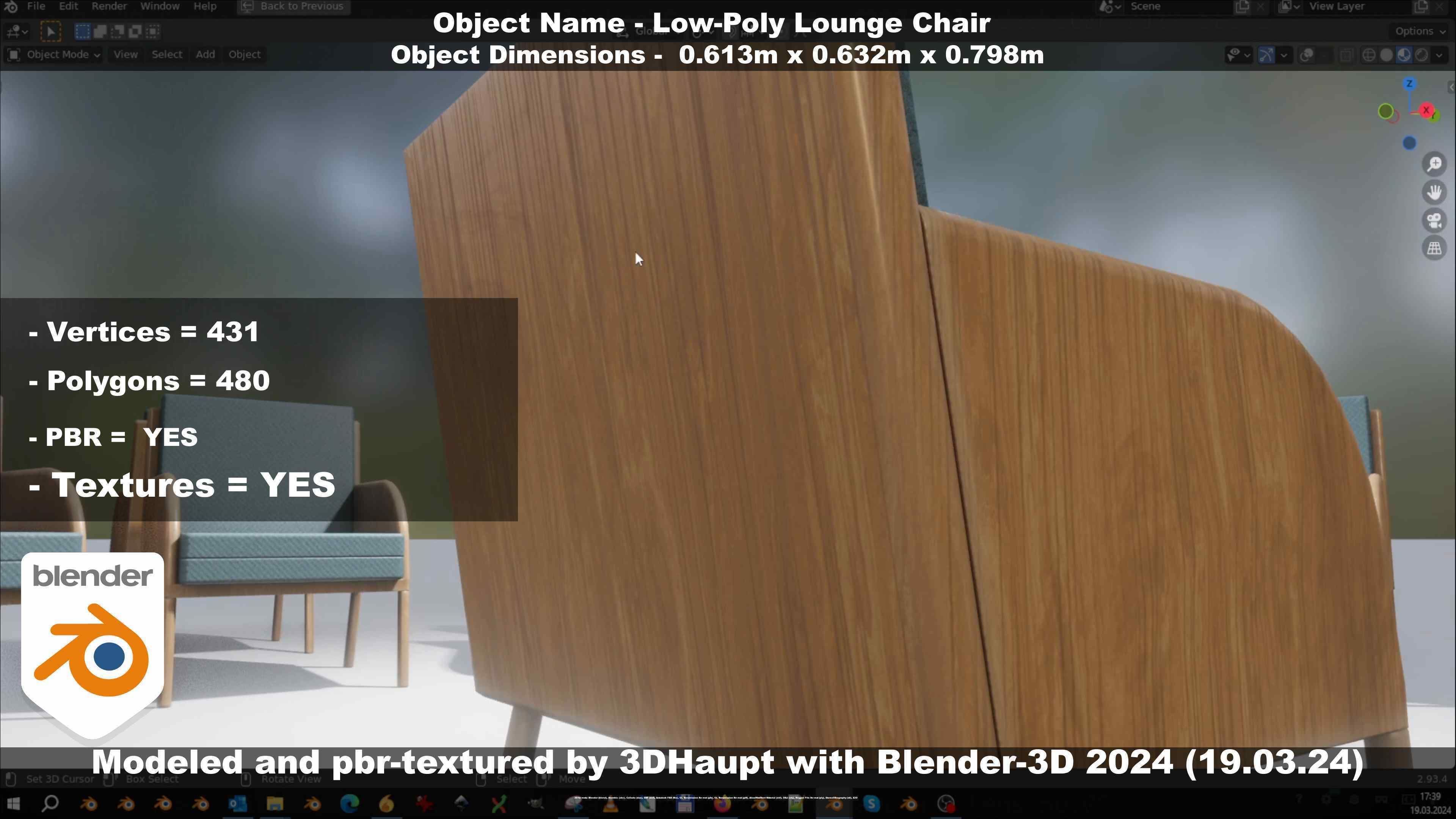 Low-Poly Lounge Chair Low-poly 3D model_45