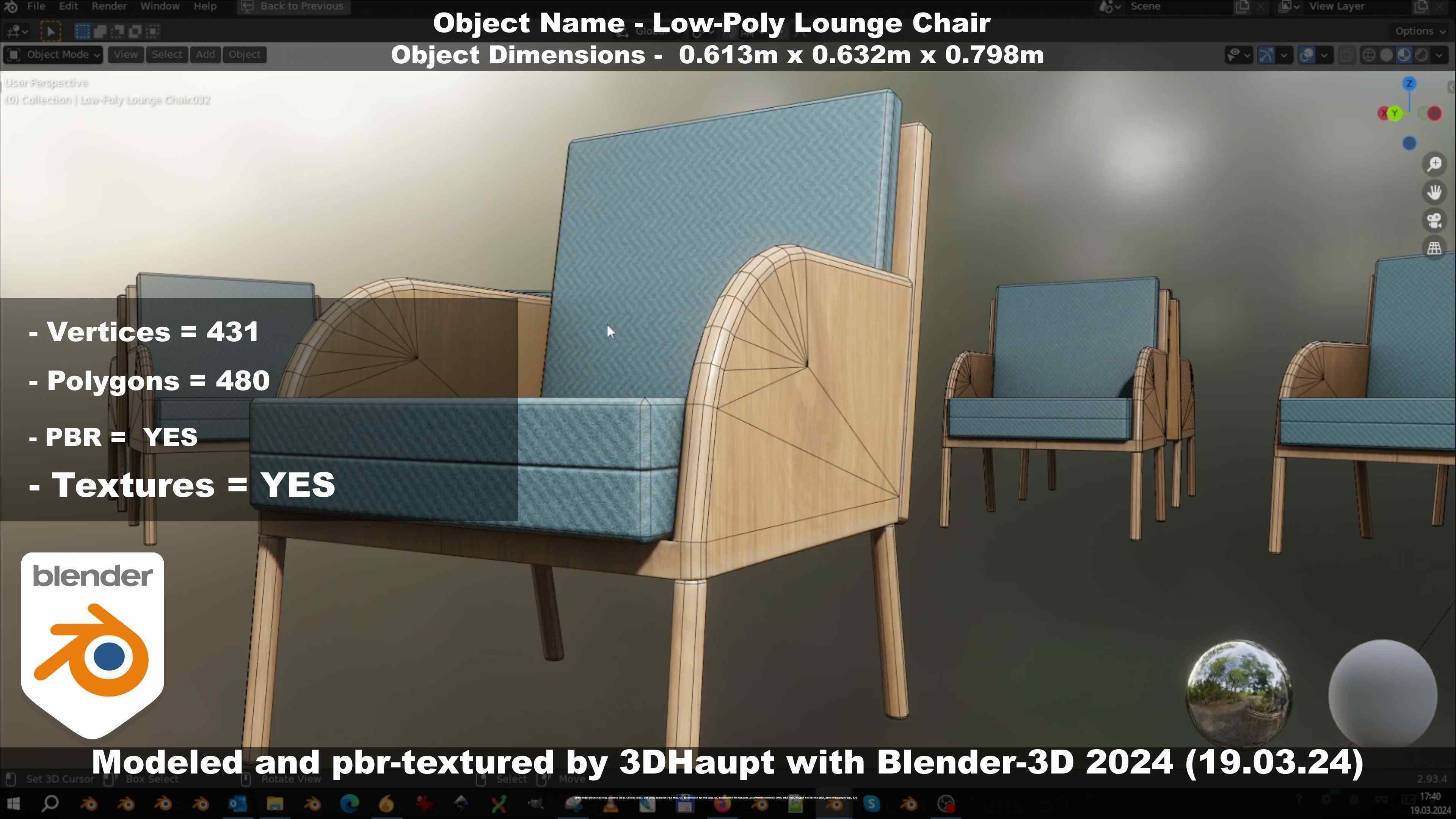 Low-Poly Lounge Chair Low-poly 3D model_81