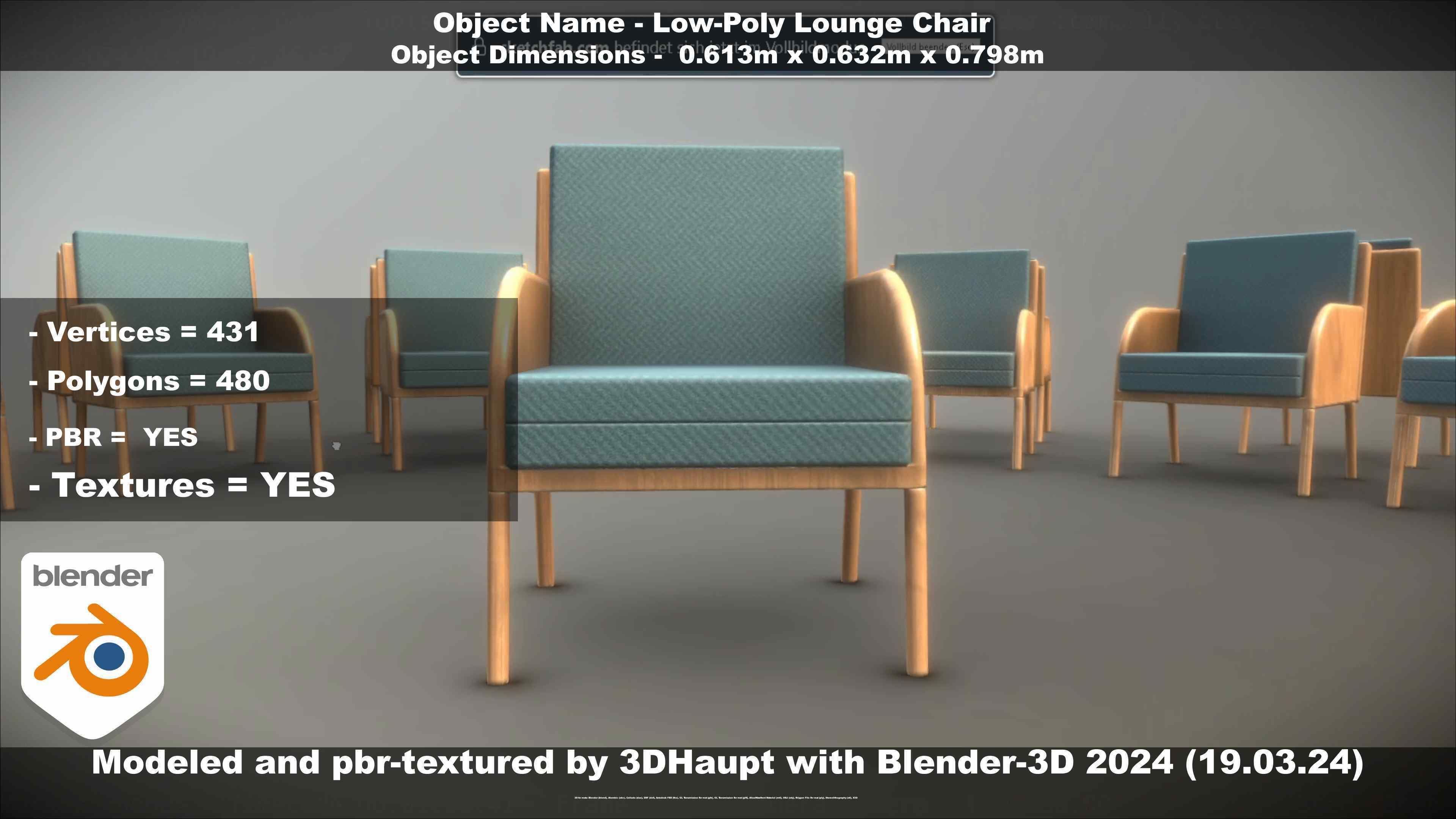 Low-Poly Lounge Chair Low-poly 3D model_114