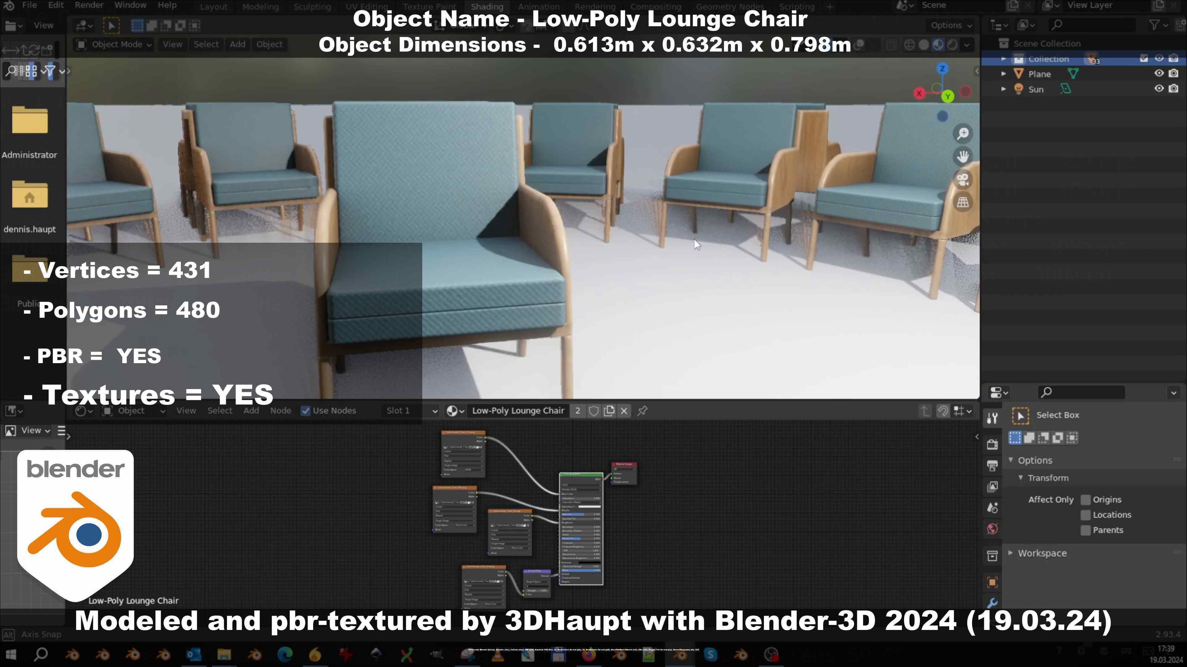 Low-Poly Lounge Chair Low-poly 3D model_48
