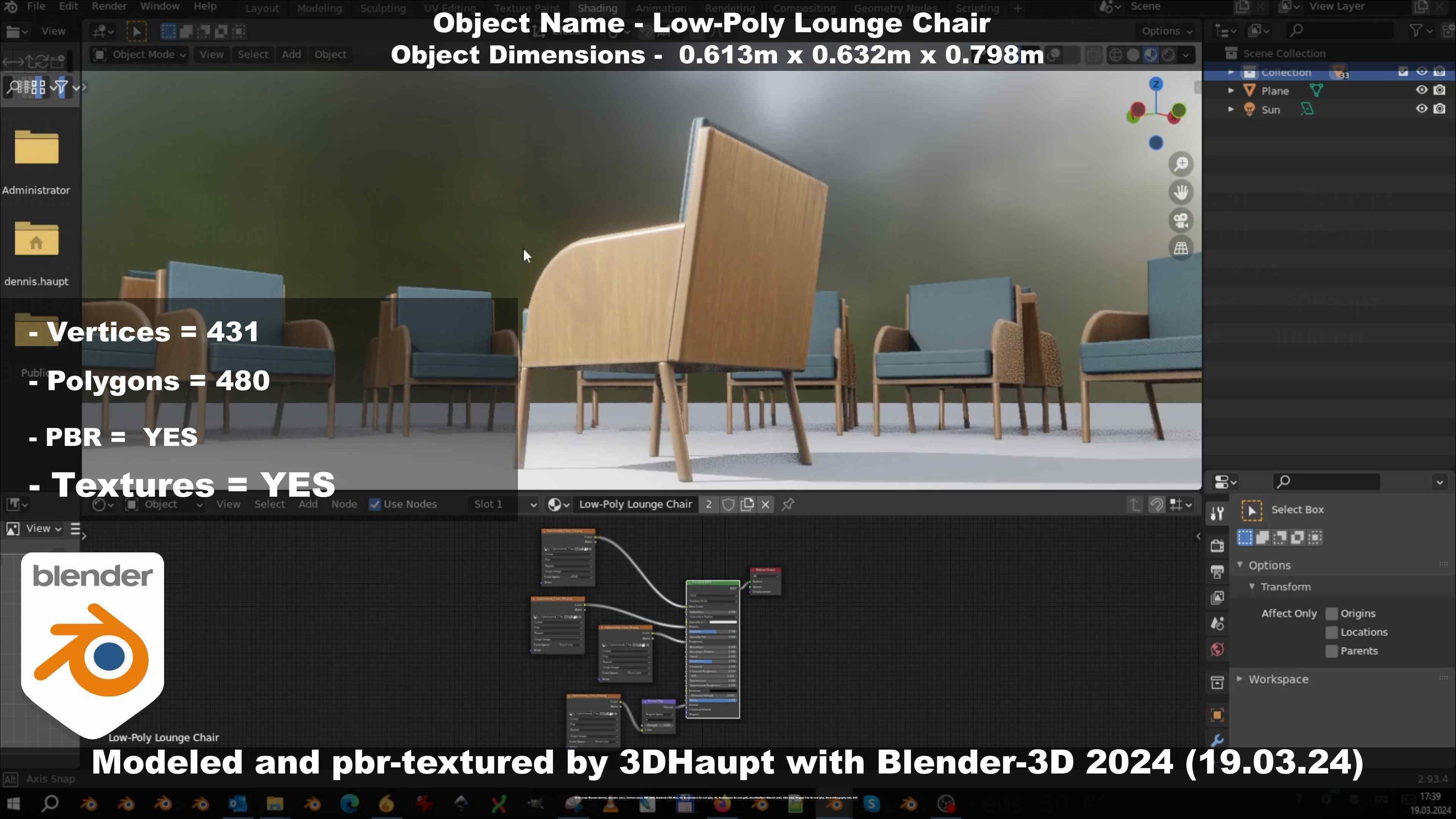 Low-Poly Lounge Chair Low-poly 3D model_128