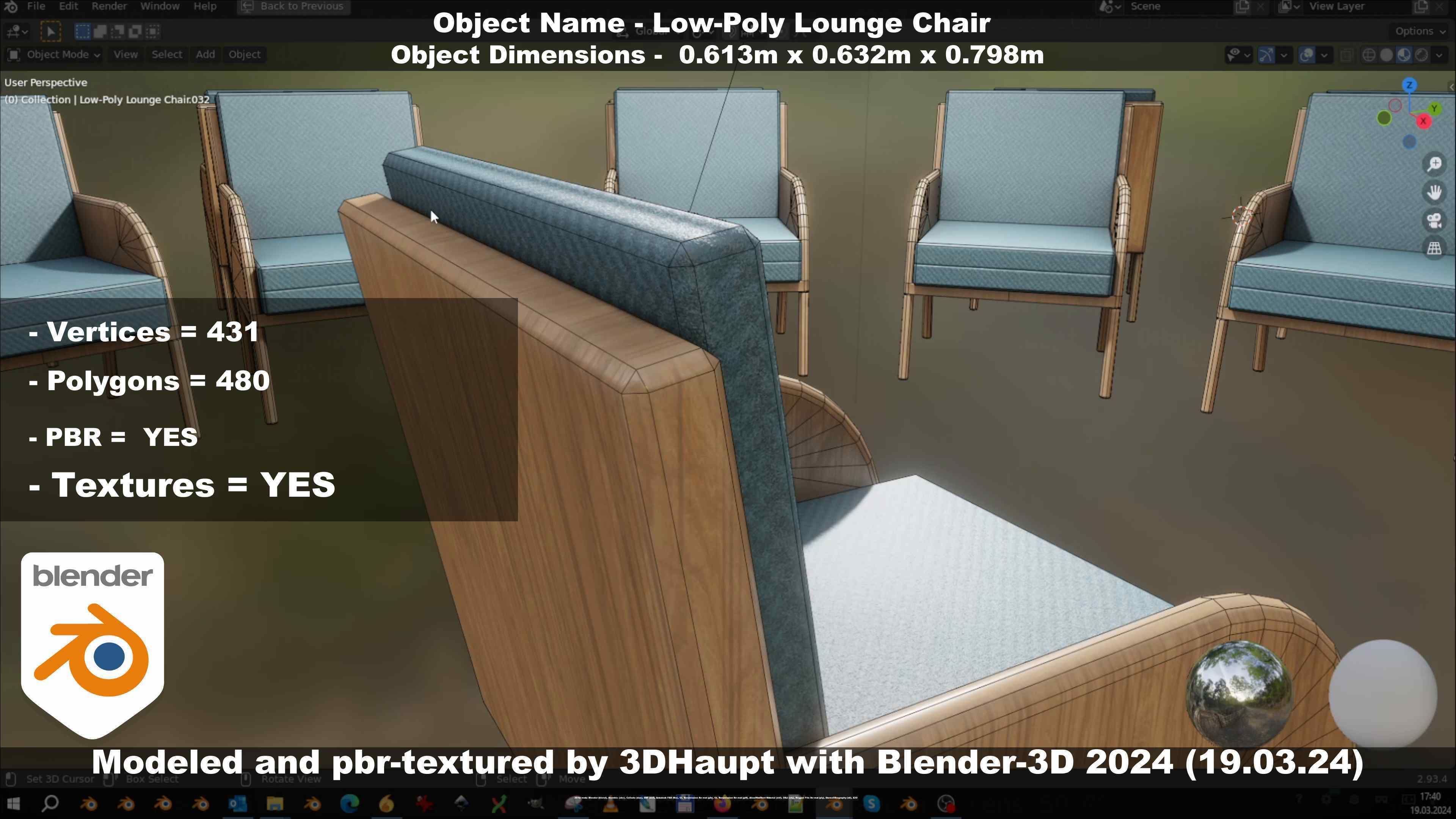 Low-Poly Lounge Chair Low-poly 3D model_93