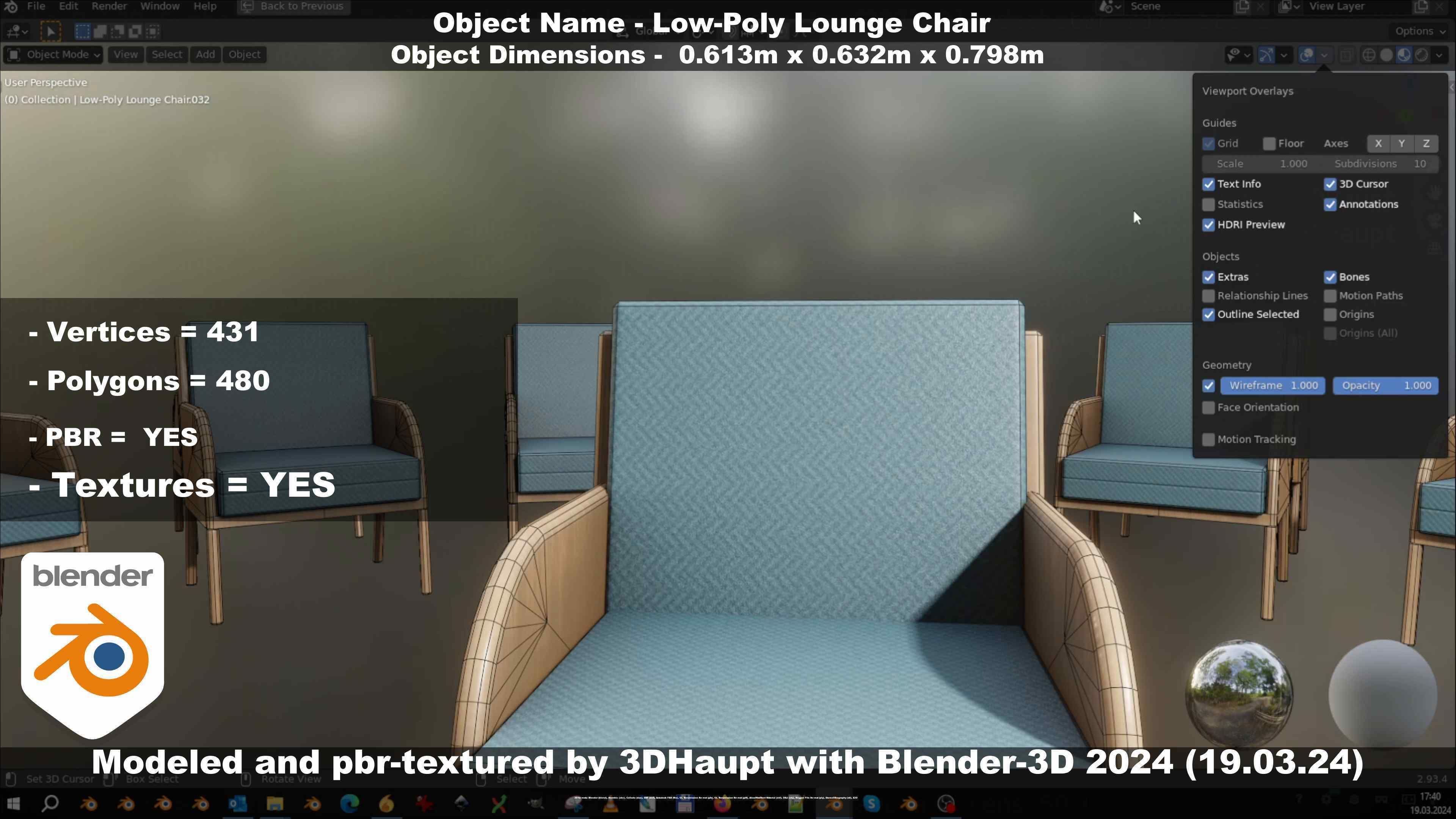 Low-Poly Lounge Chair Low-poly 3D model_109