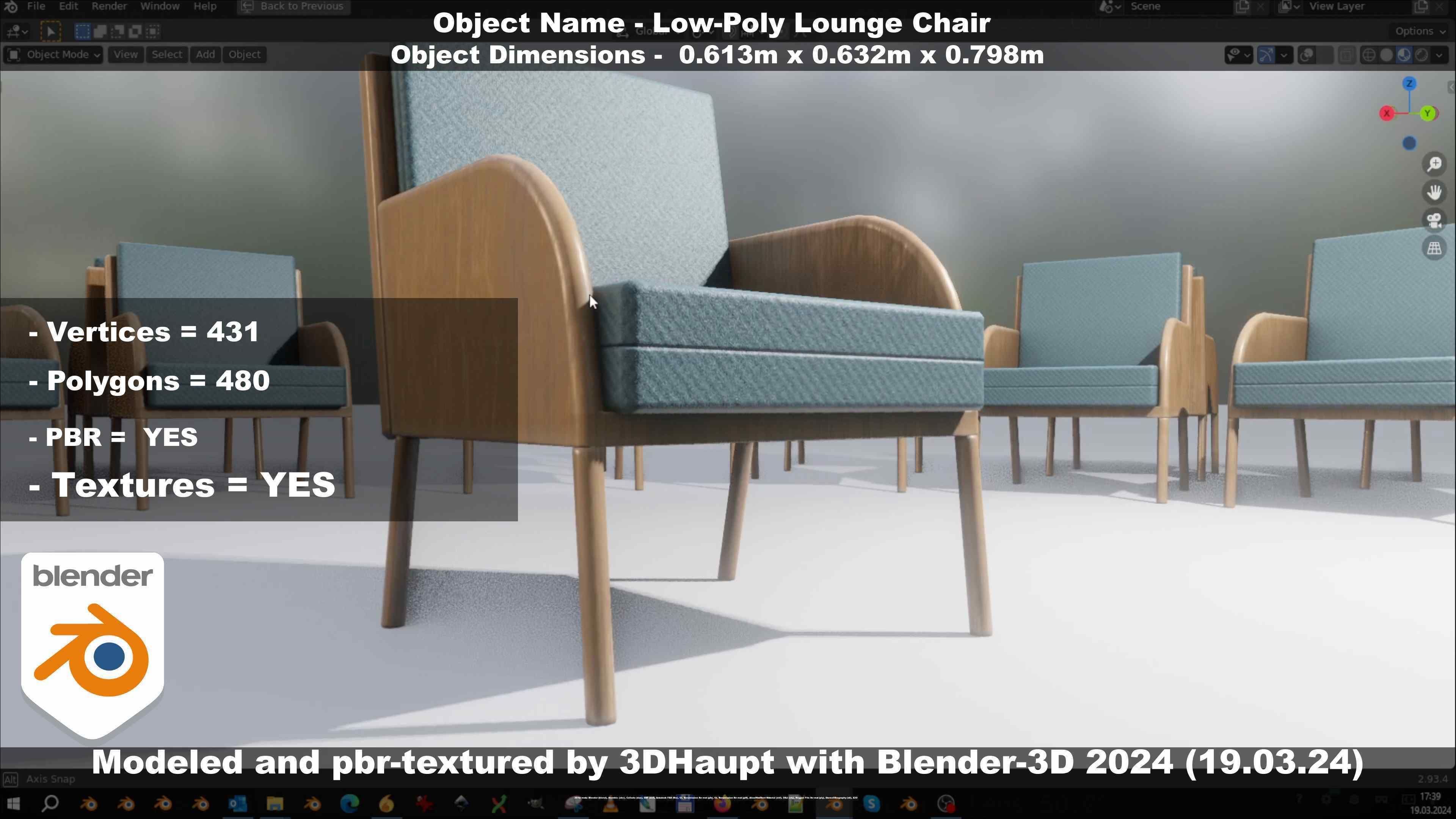 Low-Poly Lounge Chair Low-poly 3D model_50