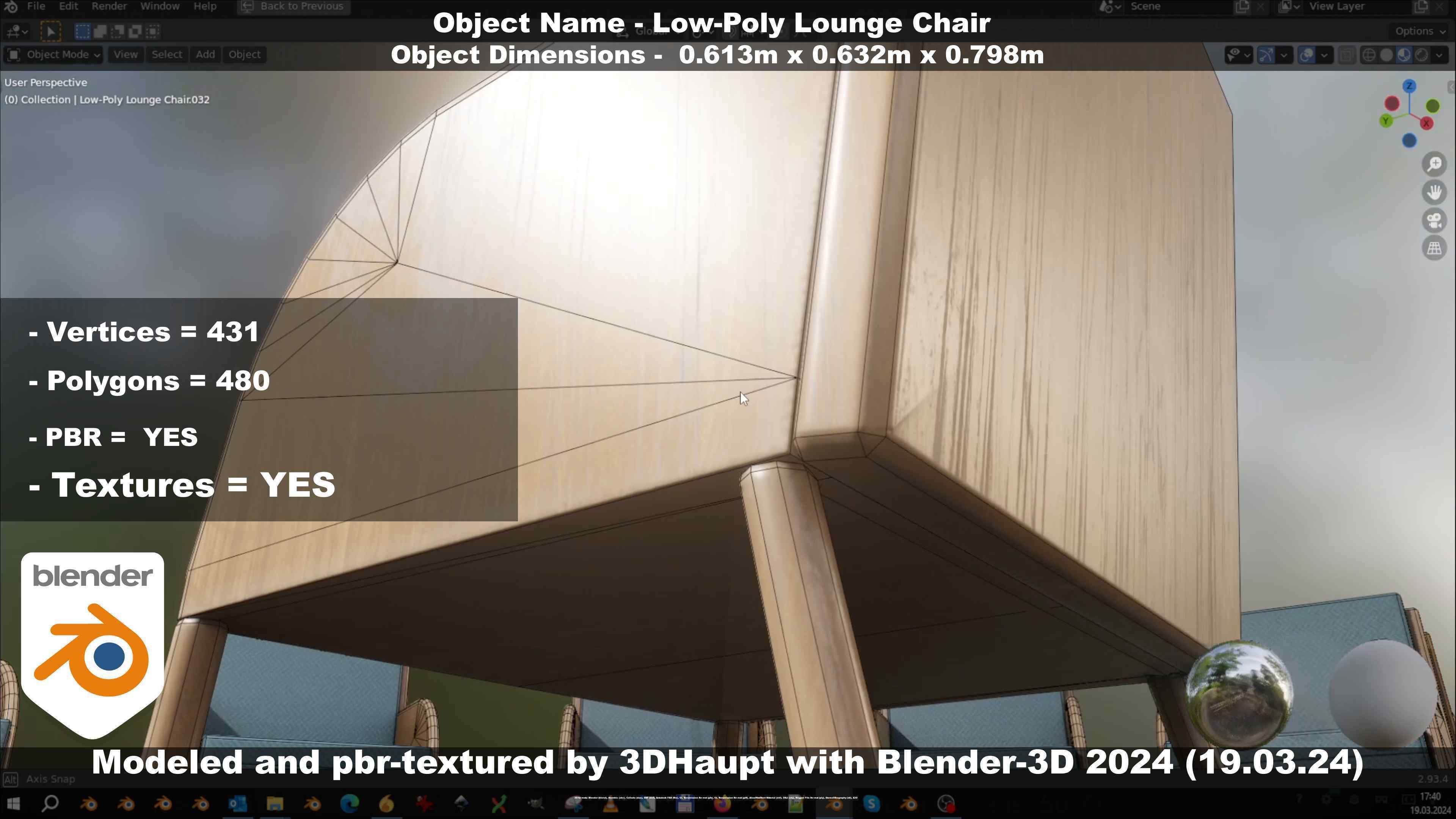 Low-Poly Lounge Chair Low-poly 3D model_28