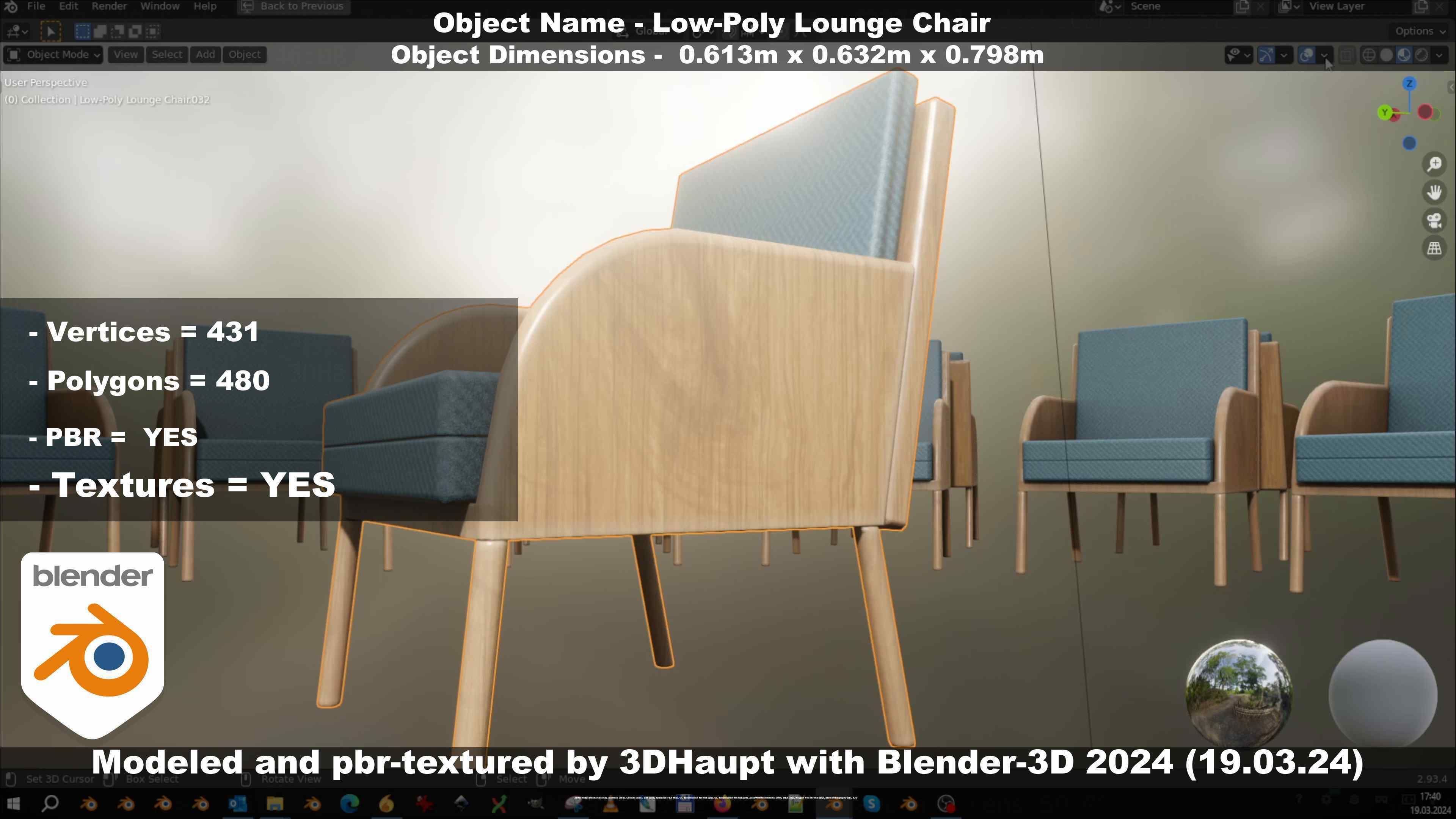 Low-Poly Lounge Chair Low-poly 3D model_78