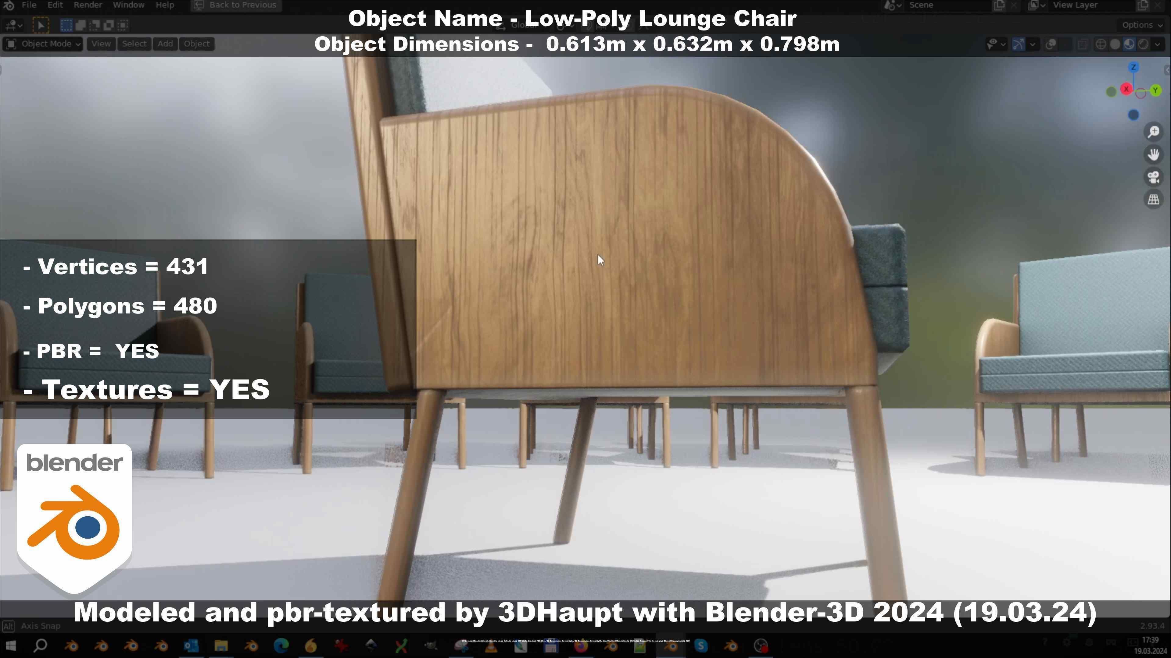 Low-Poly Lounge Chair Low-poly 3D model_23