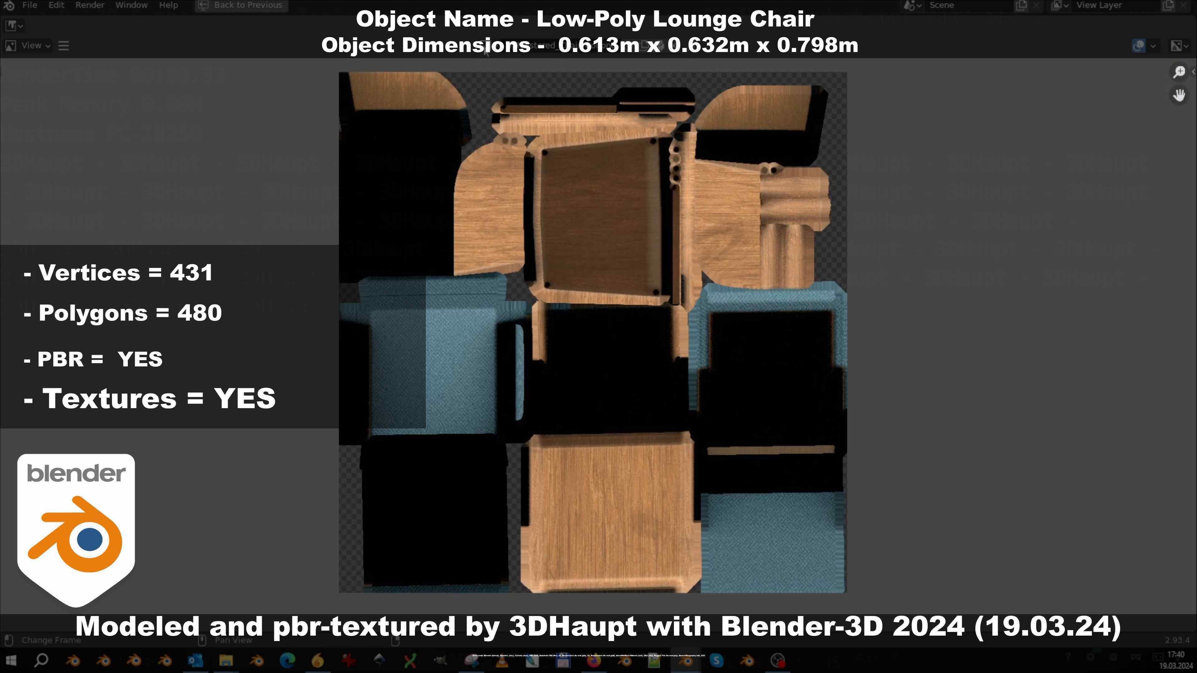 Low-Poly Lounge Chair Low-poly 3D model_103