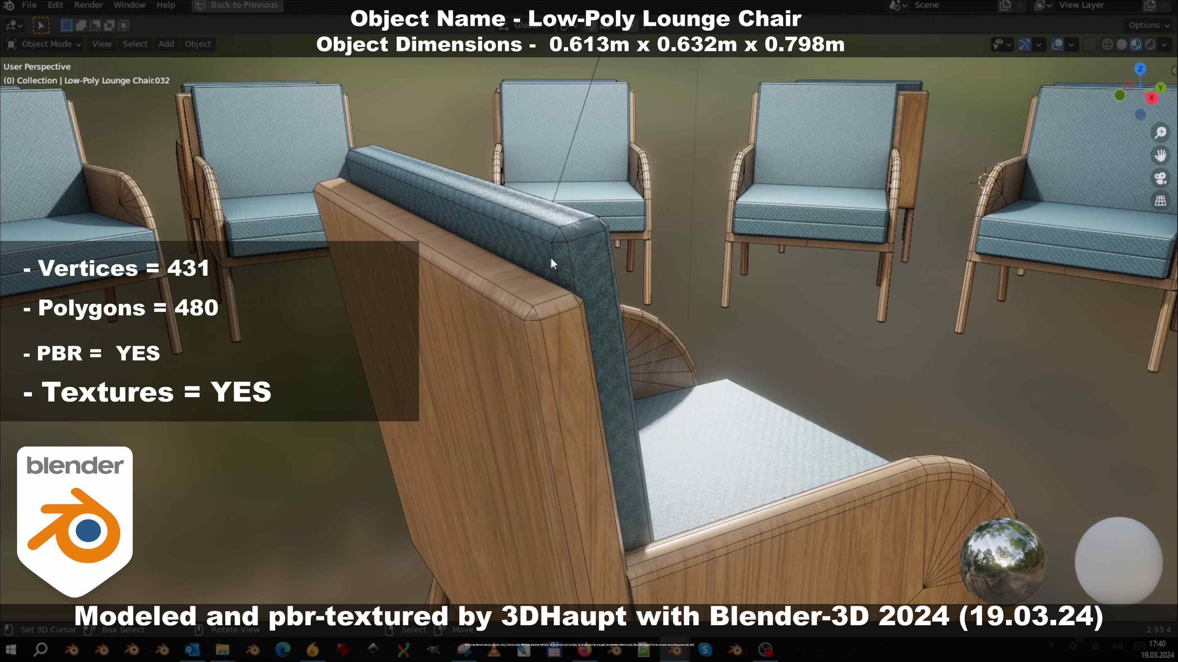 Low-Poly Lounge Chair Low-poly 3D model_31