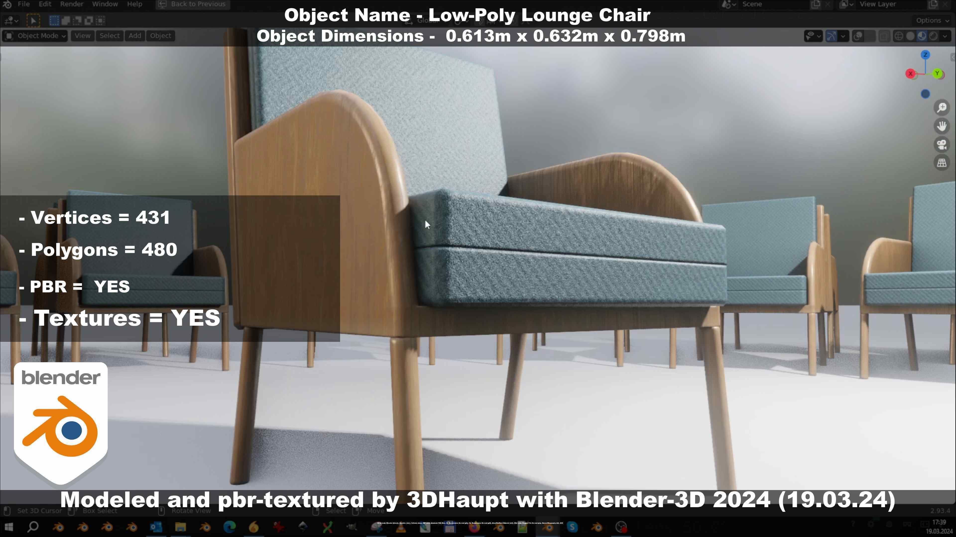 Low-Poly Lounge Chair Low-poly 3D model_51