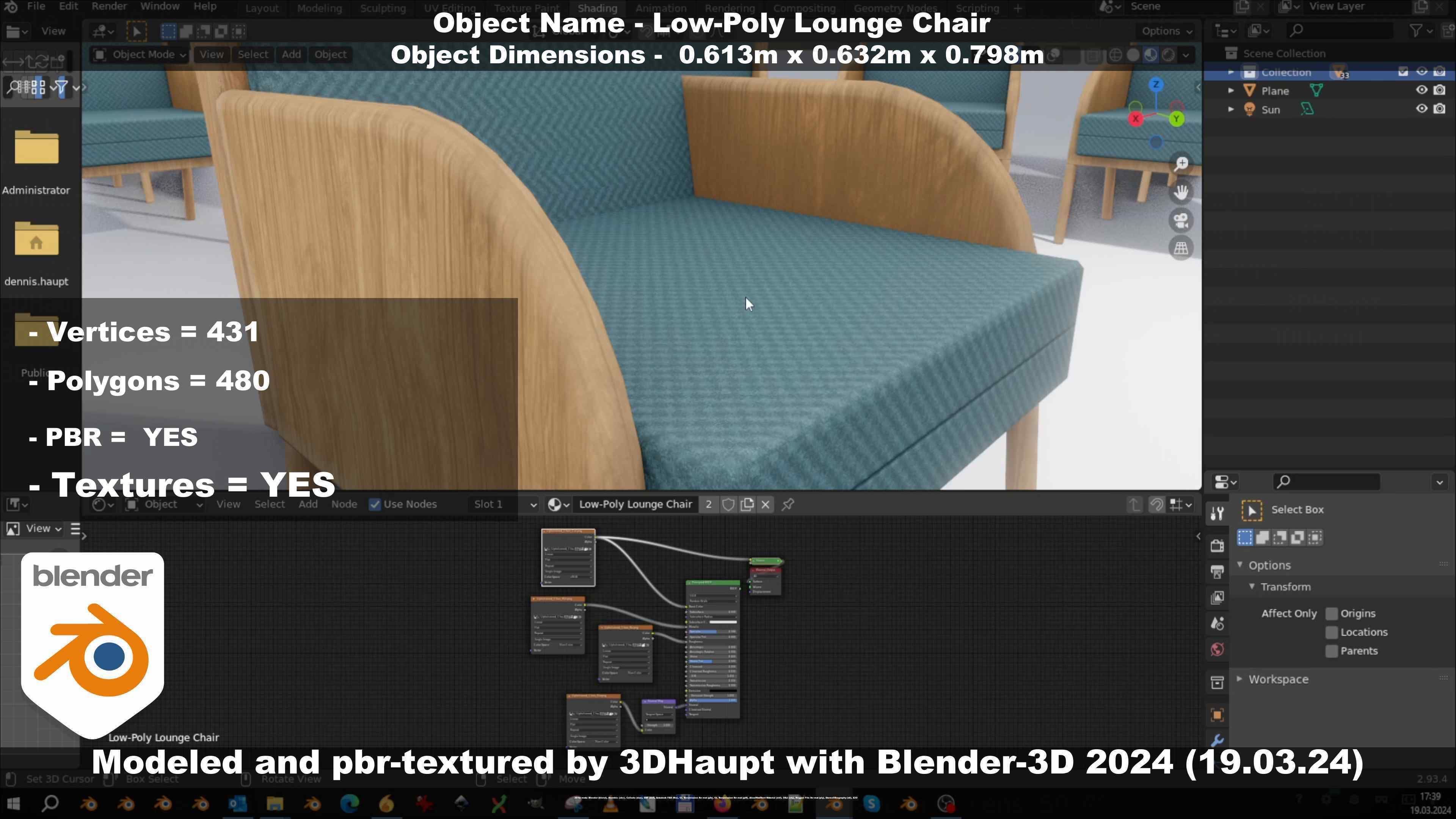 Low-Poly Lounge Chair Low-poly 3D model_124