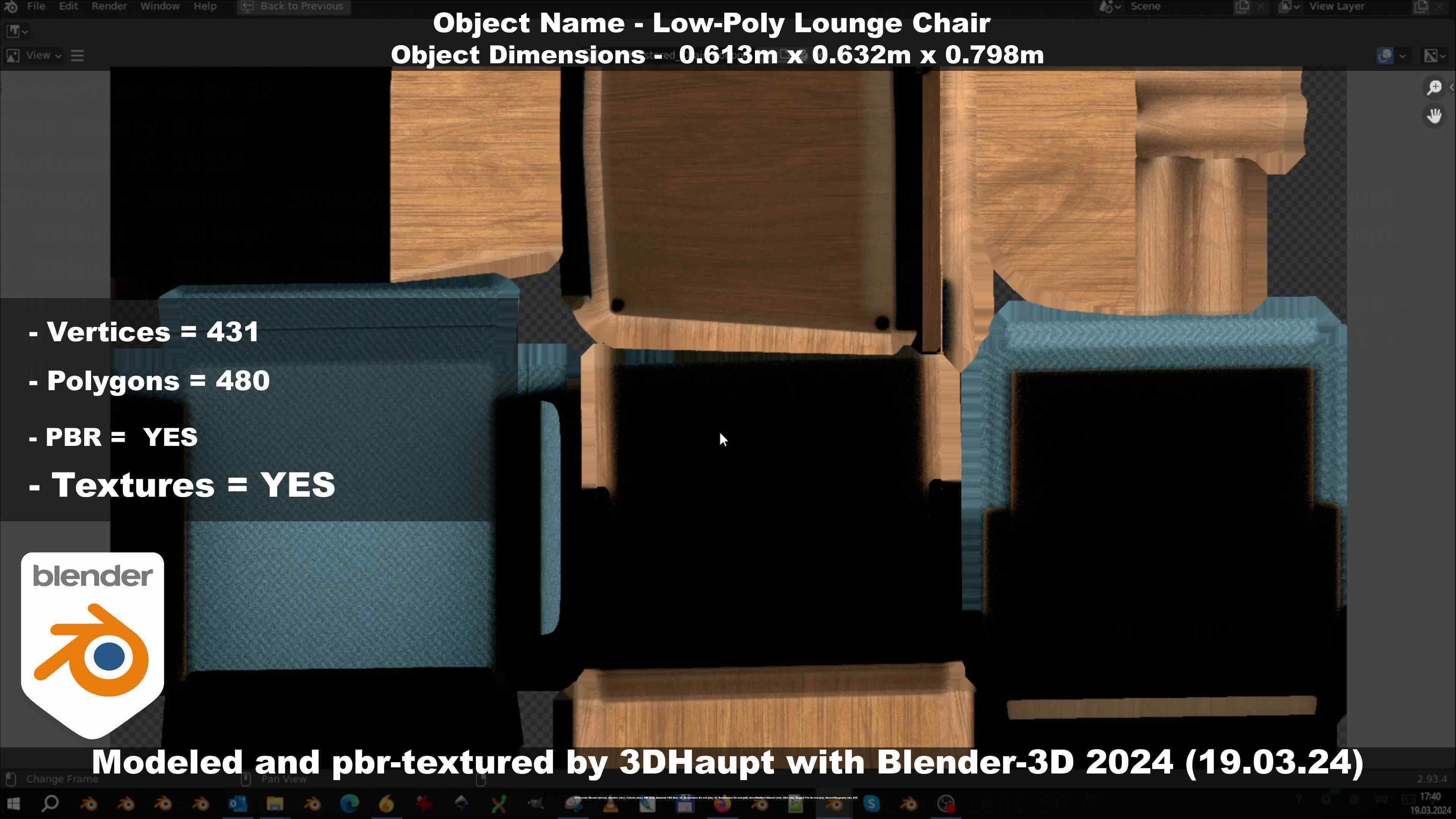 Low-Poly Lounge Chair Low-poly 3D model_98