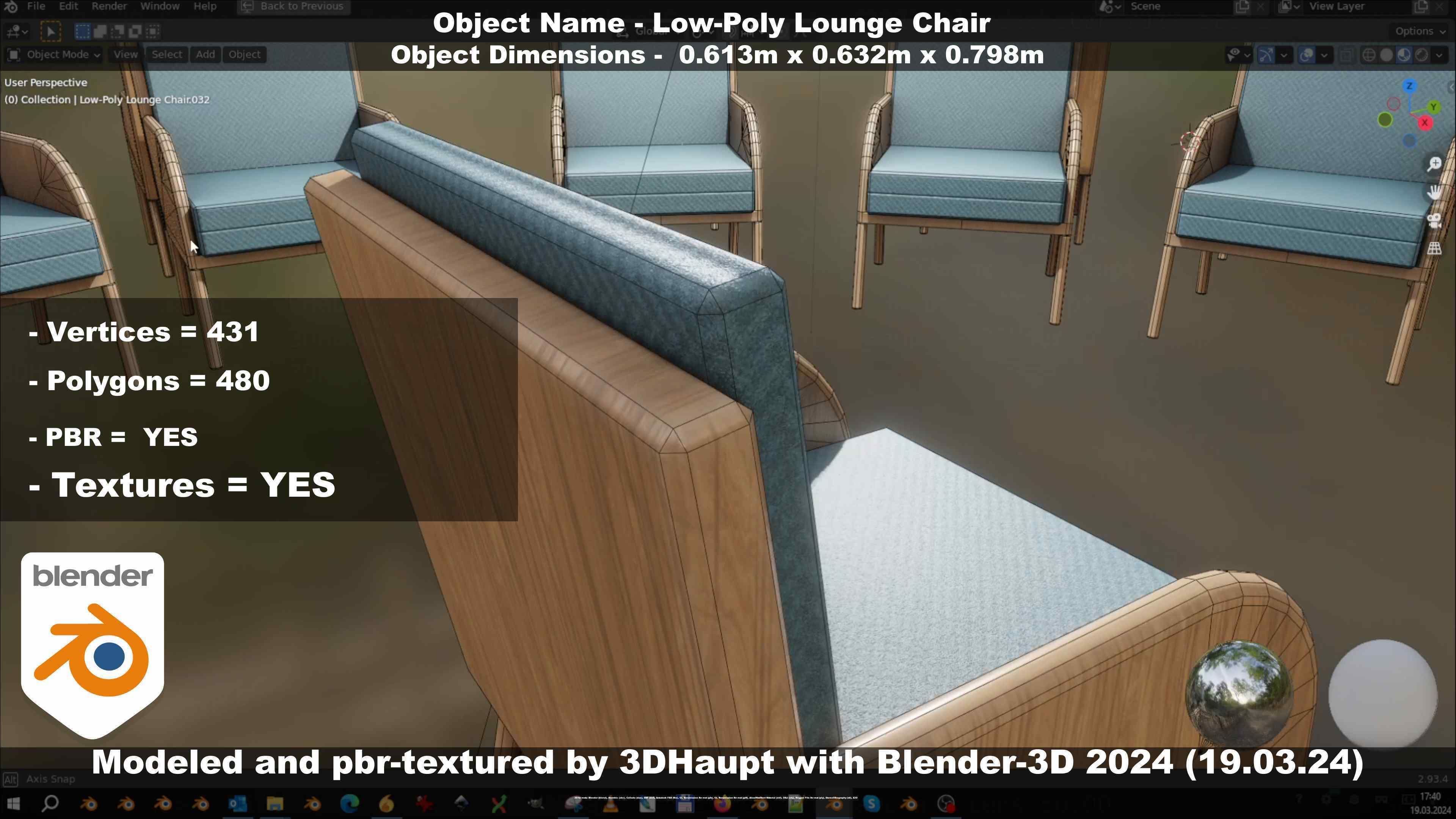 Low-Poly Lounge Chair Low-poly 3D model_30