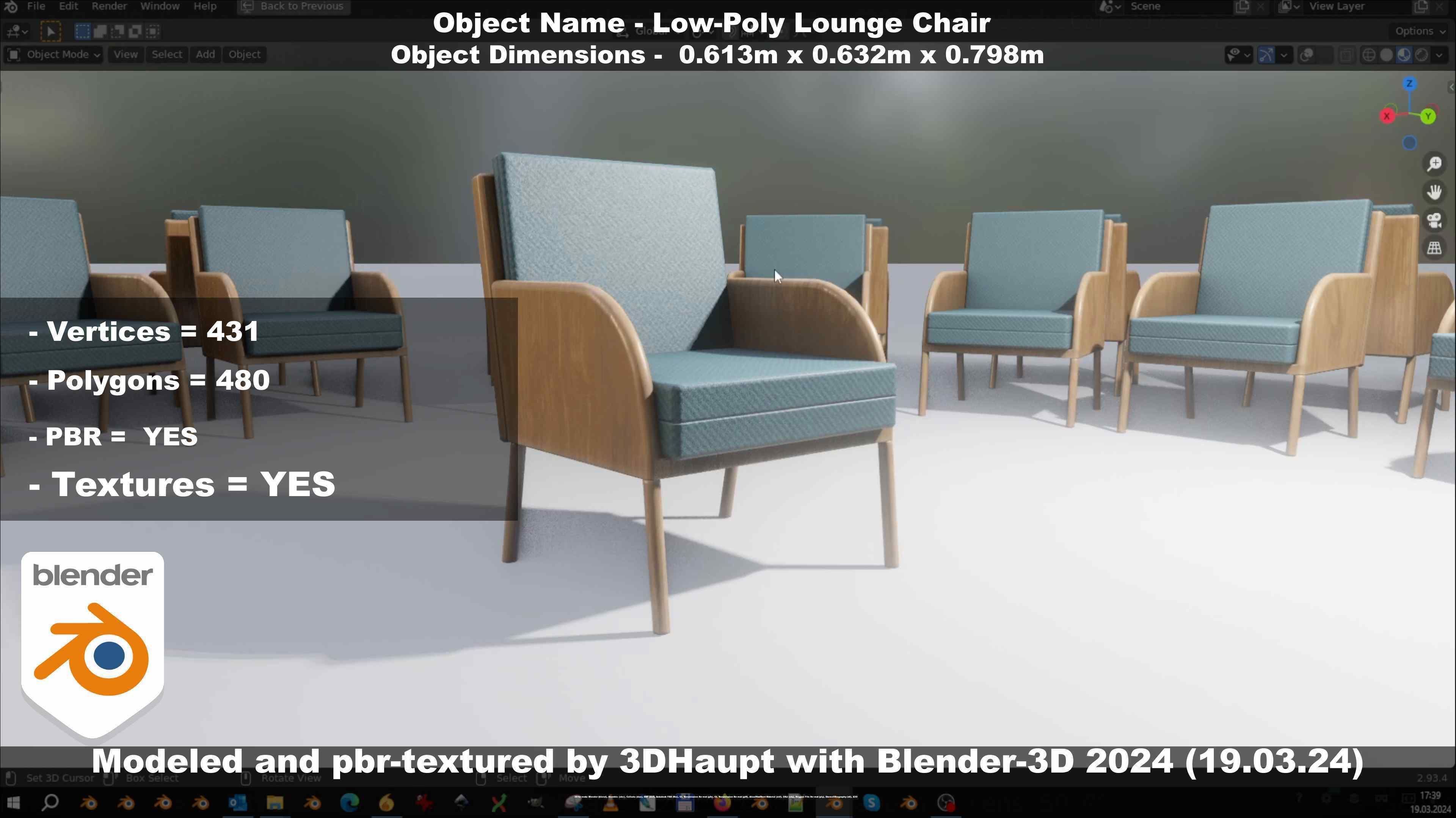 Low-Poly Lounge Chair Low-poly 3D model_130