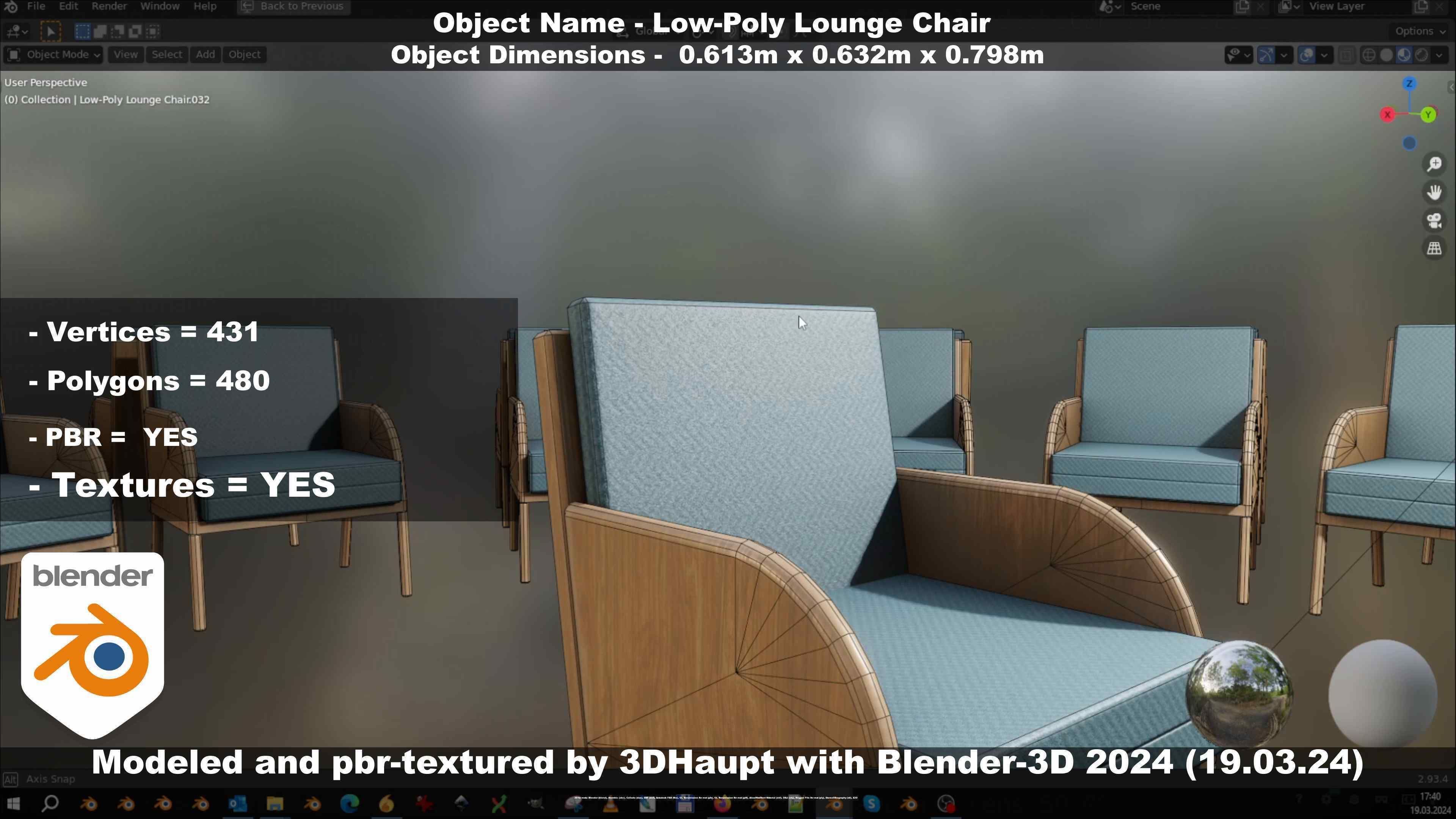 Low-Poly Lounge Chair Low-poly 3D model_108