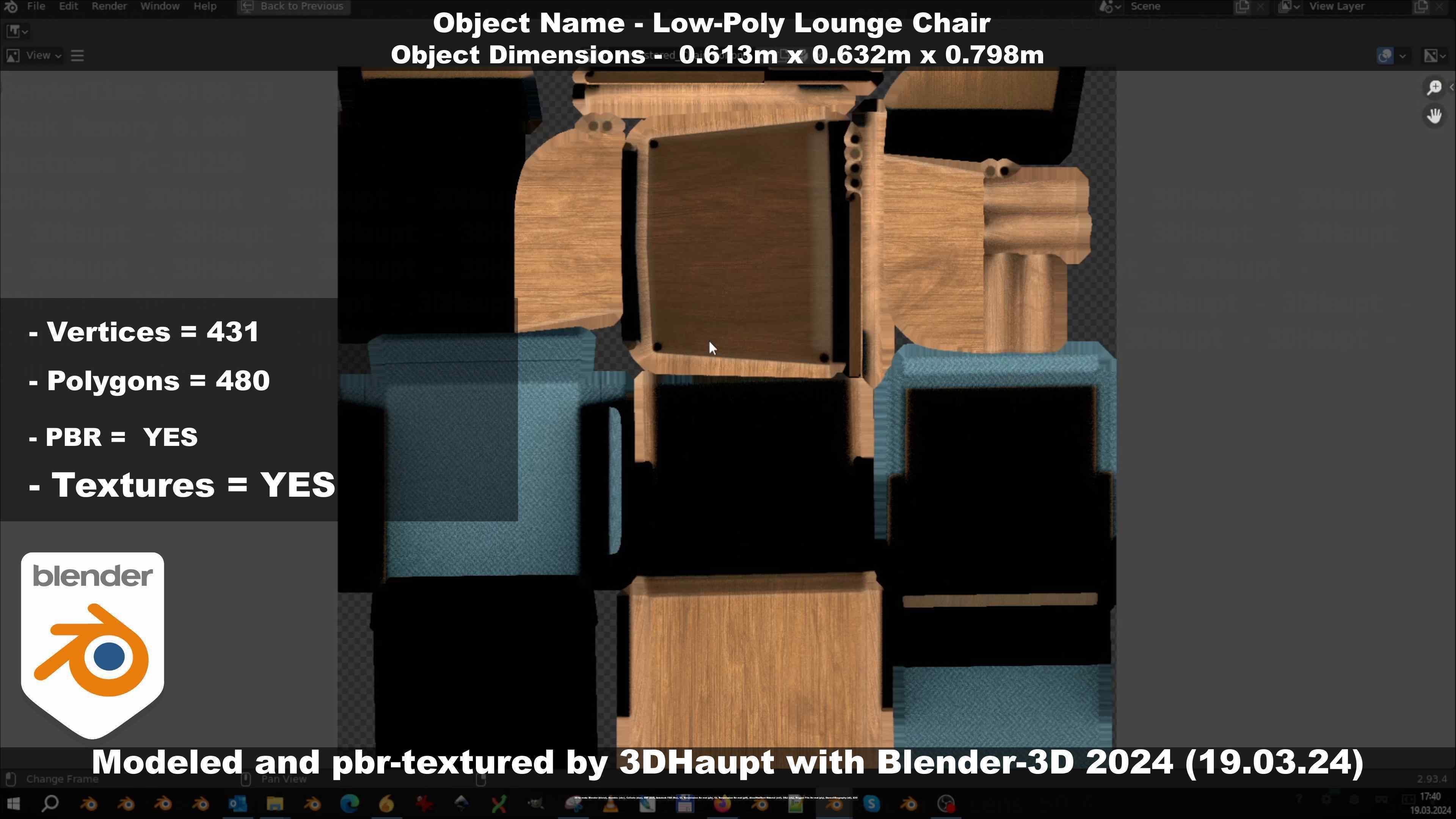 Low-Poly Lounge Chair Low-poly 3D model_99