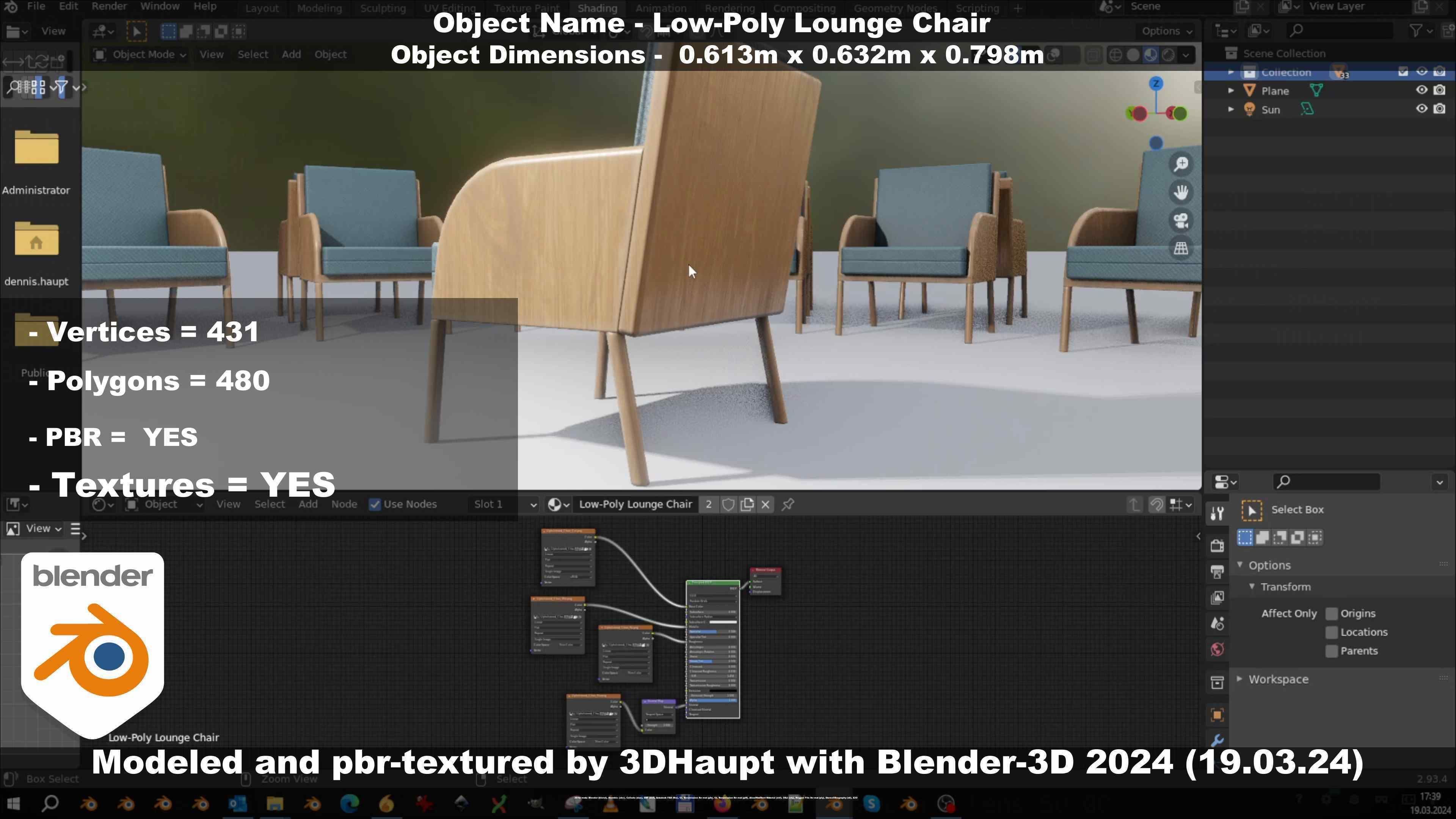 Low-Poly Lounge Chair Low-poly 3D model_57