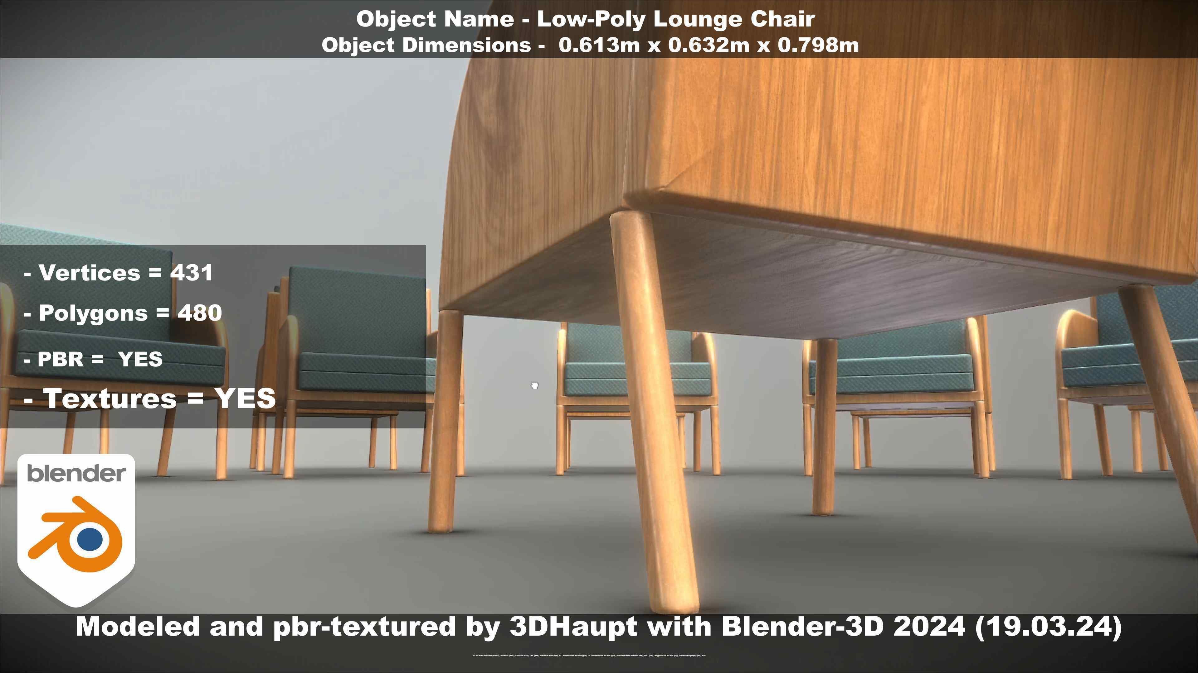 Low-Poly Lounge Chair Low-poly 3D model_42