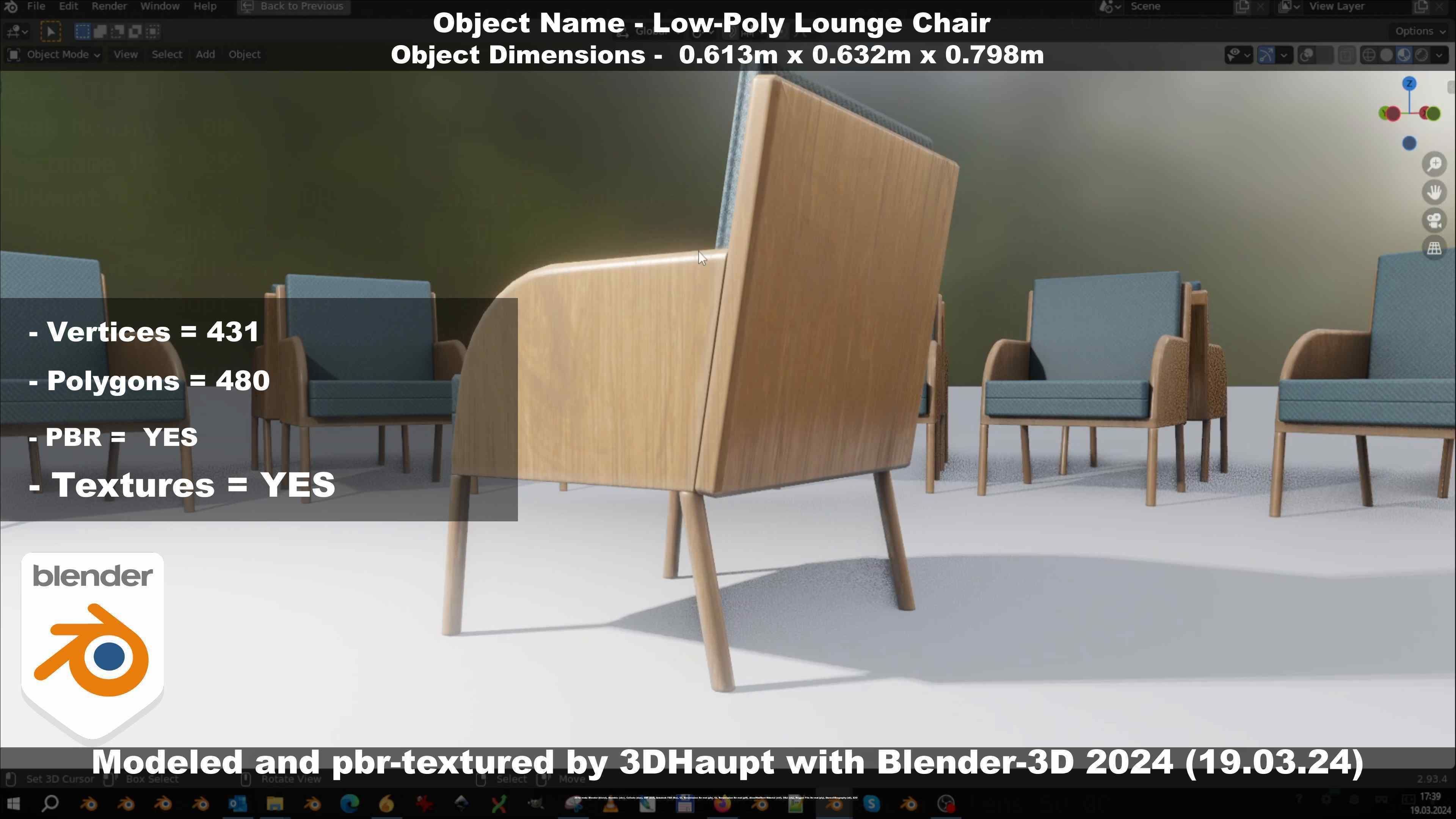 Low-Poly Lounge Chair Low-poly 3D model_80