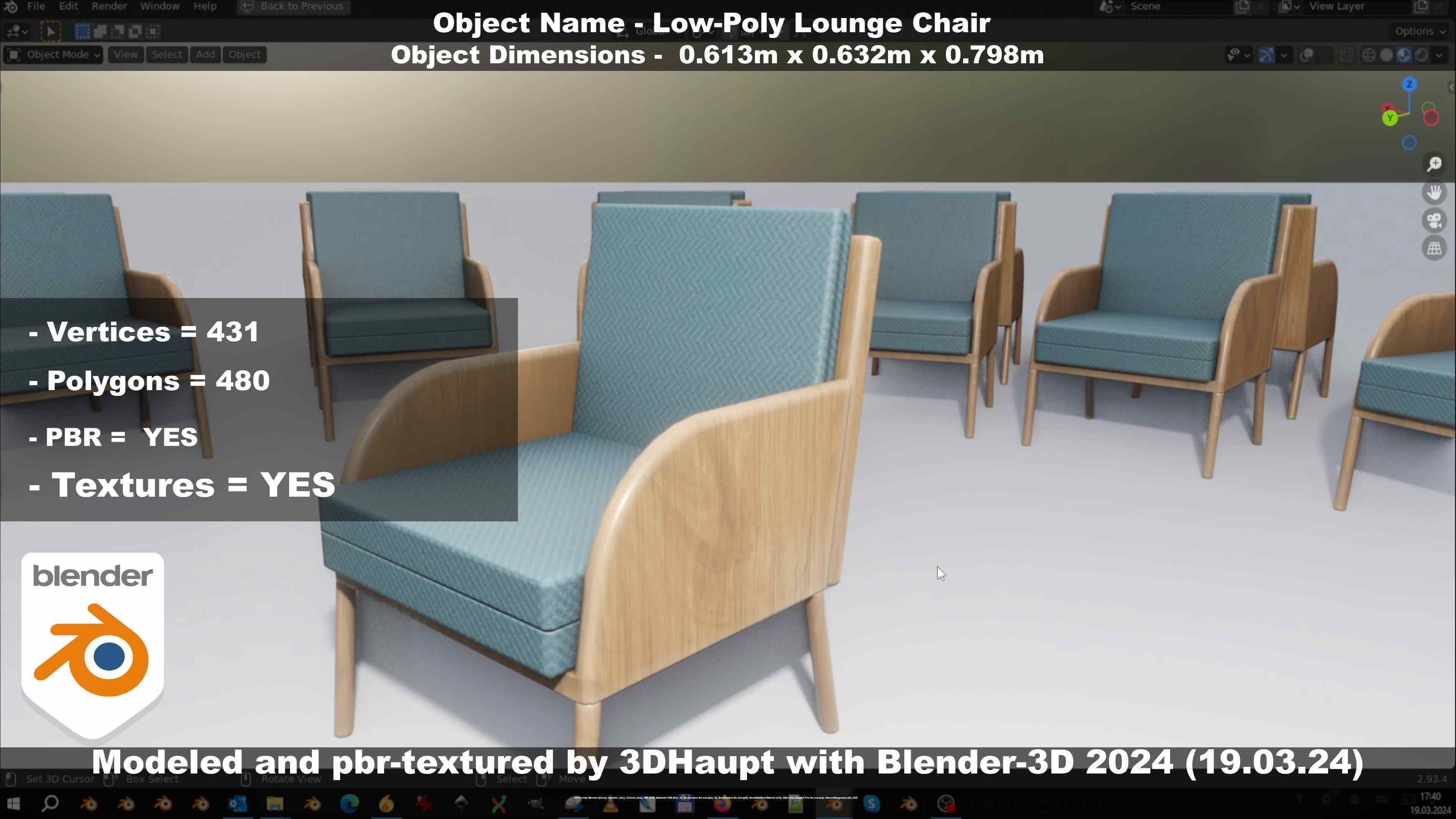 Low-Poly Lounge Chair Low-poly 3D model_24