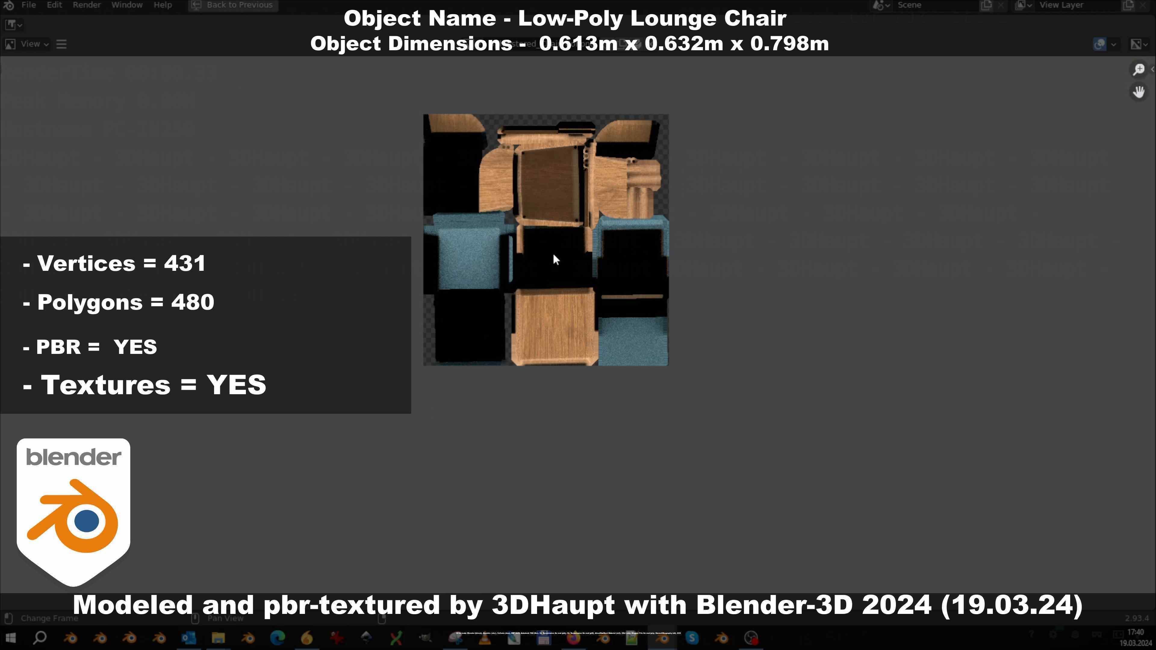 Low-Poly Lounge Chair Low-poly 3D model_101