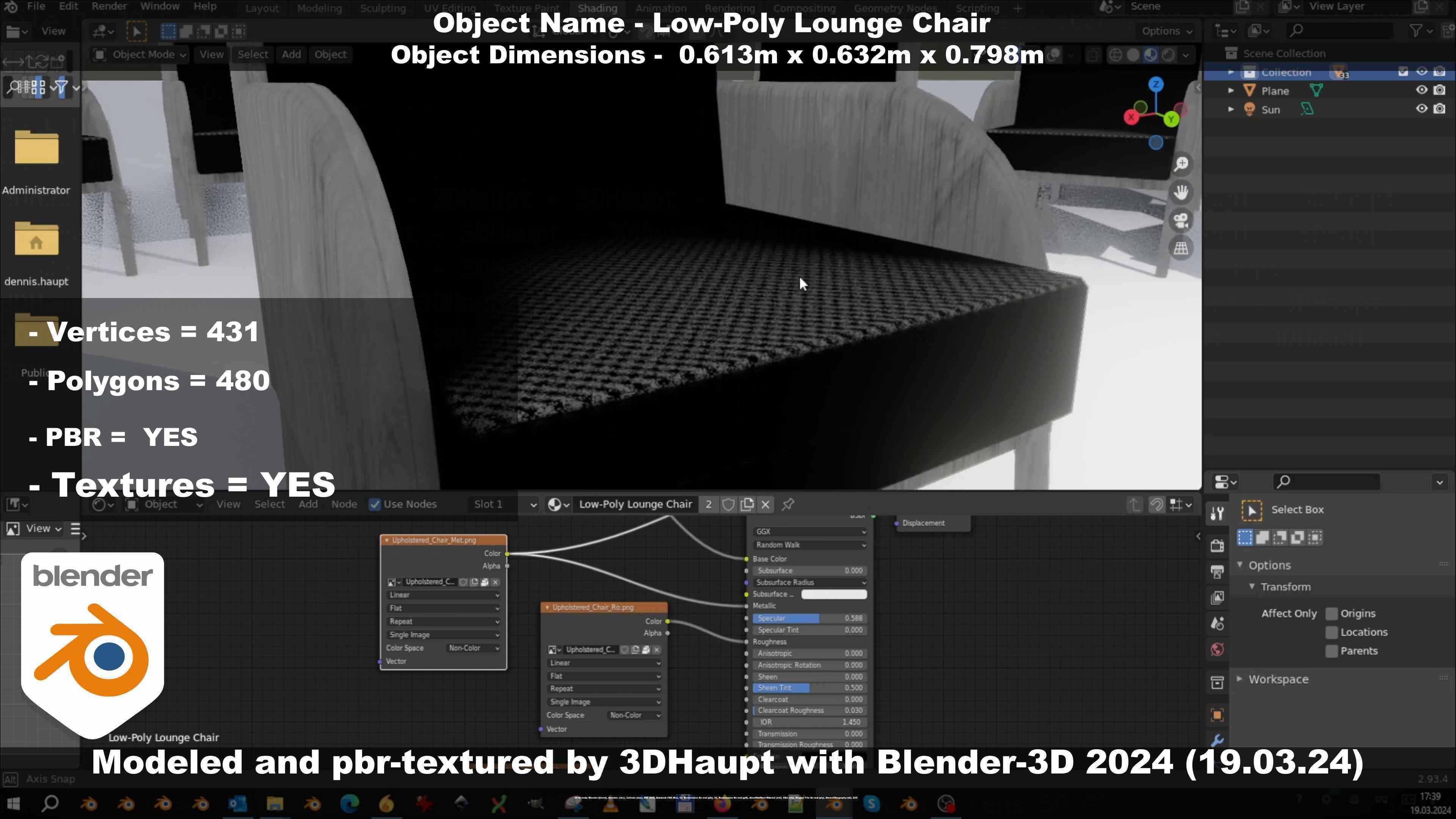 Low-Poly Lounge Chair Low-poly 3D model_59