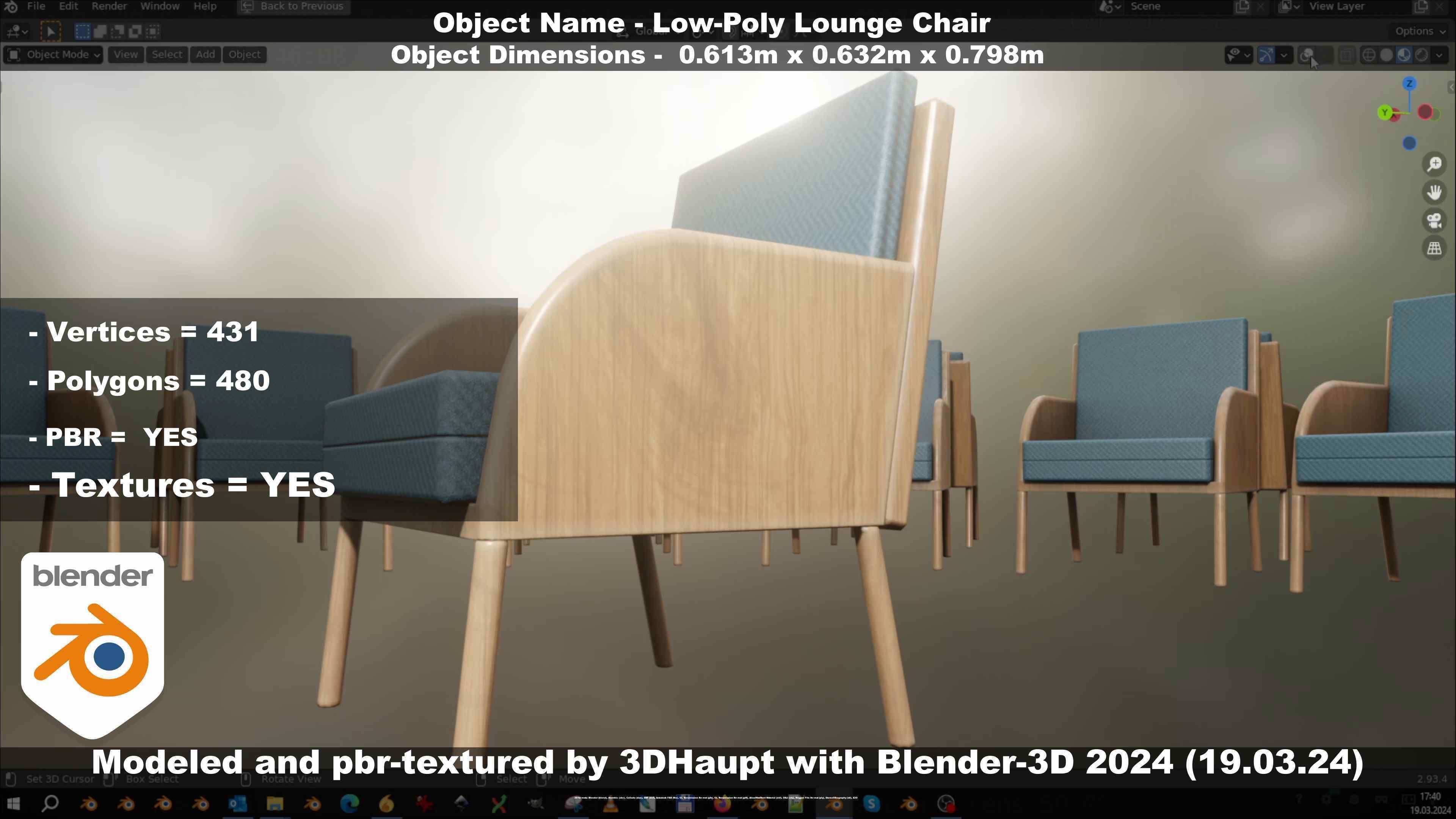 Low-Poly Lounge Chair Low-poly 3D model_25