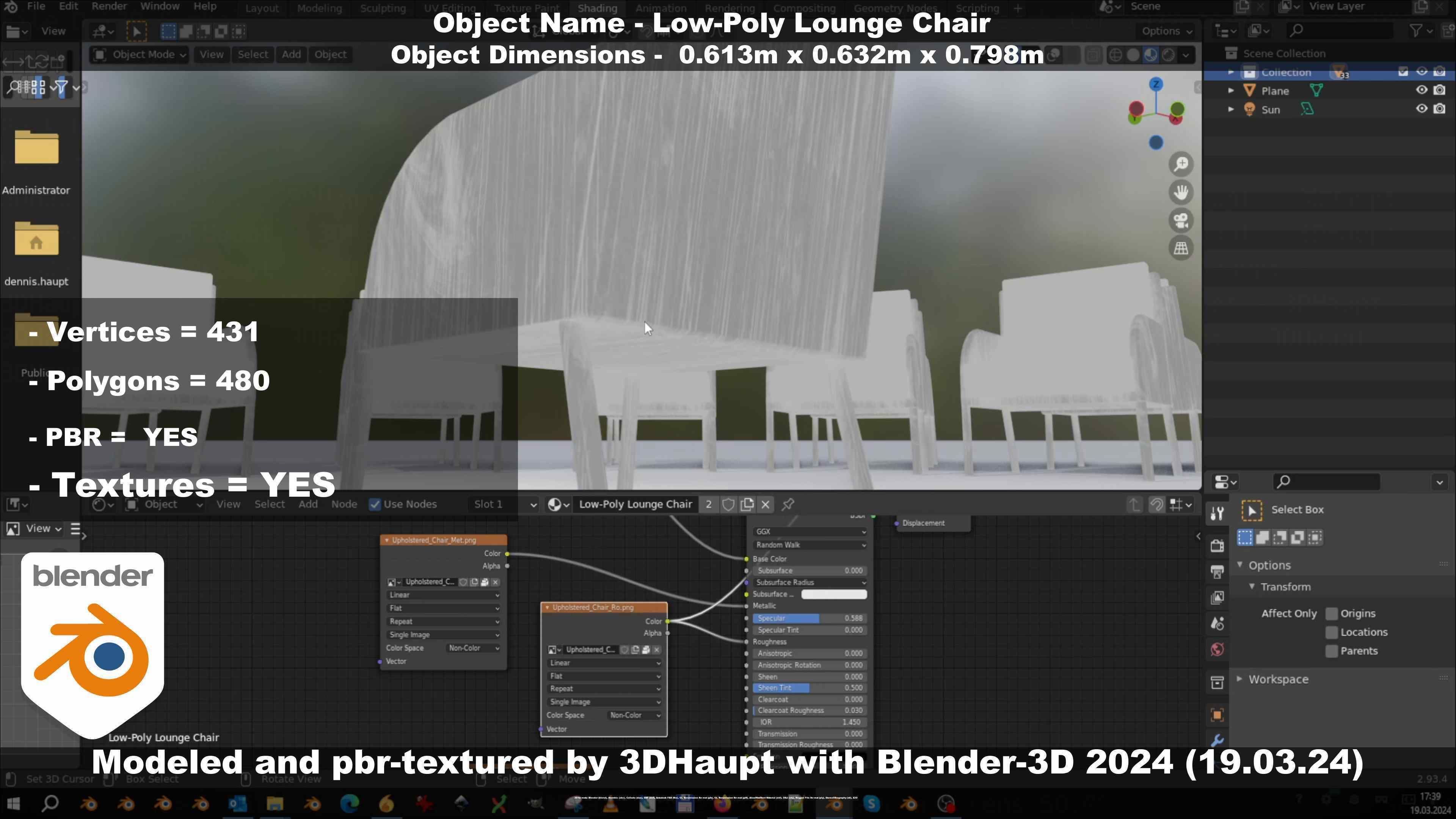 Low-Poly Lounge Chair Low-poly 3D model_63