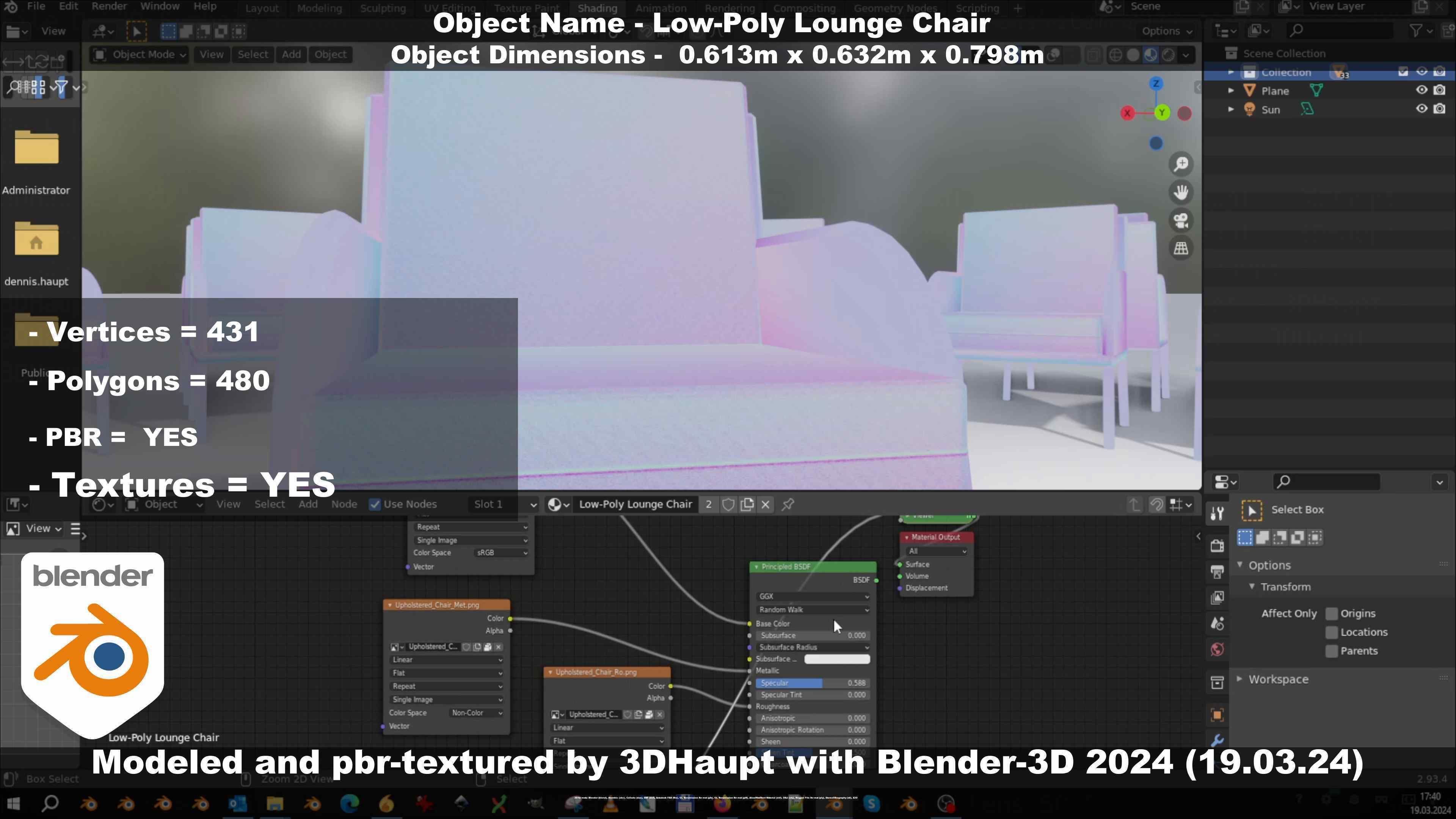 Low-Poly Lounge Chair Low-poly 3D model_71