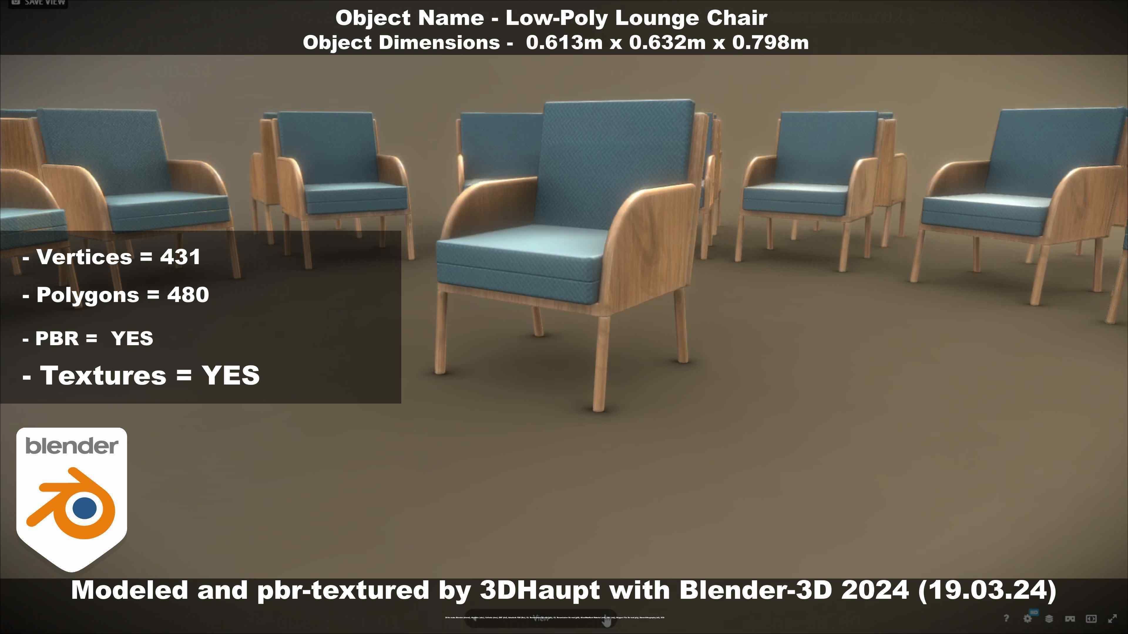 Low-Poly Lounge Chair Low-poly 3D model_123