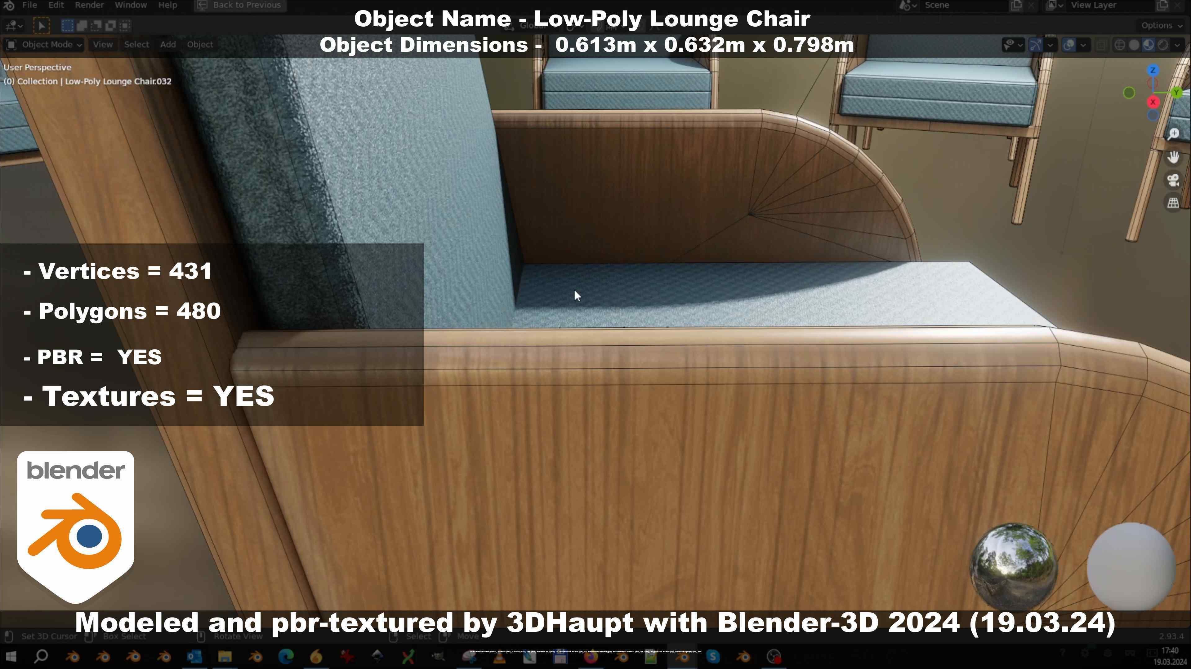 Low-Poly Lounge Chair Low-poly 3D model_27