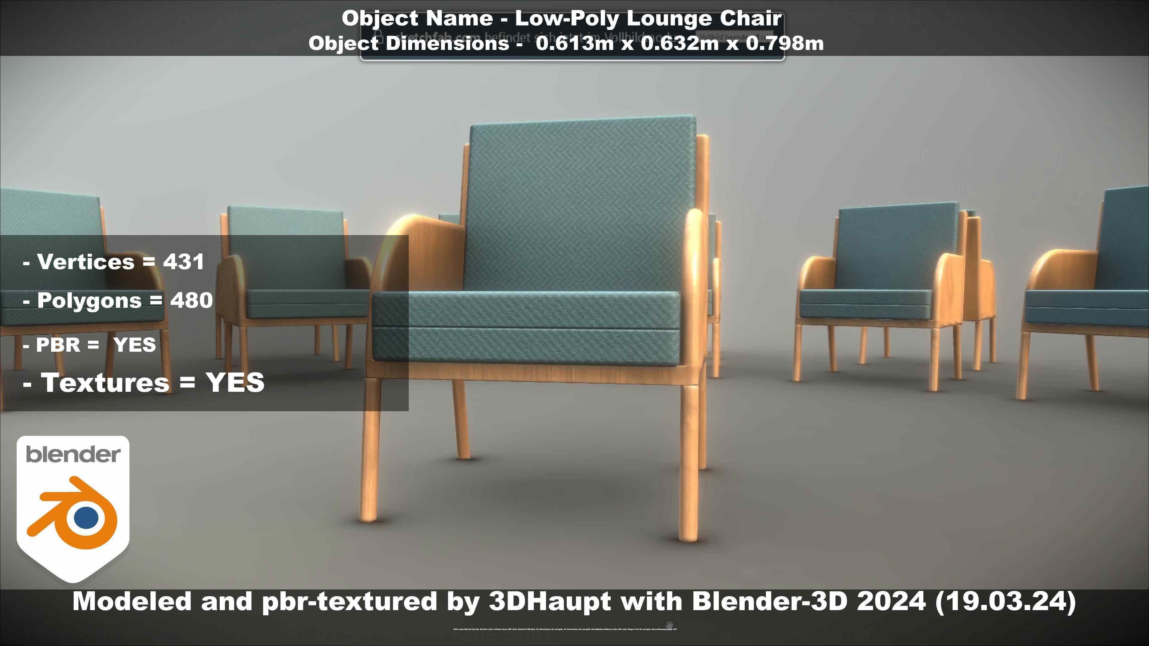 Low-Poly Lounge Chair Low-poly 3D model_115