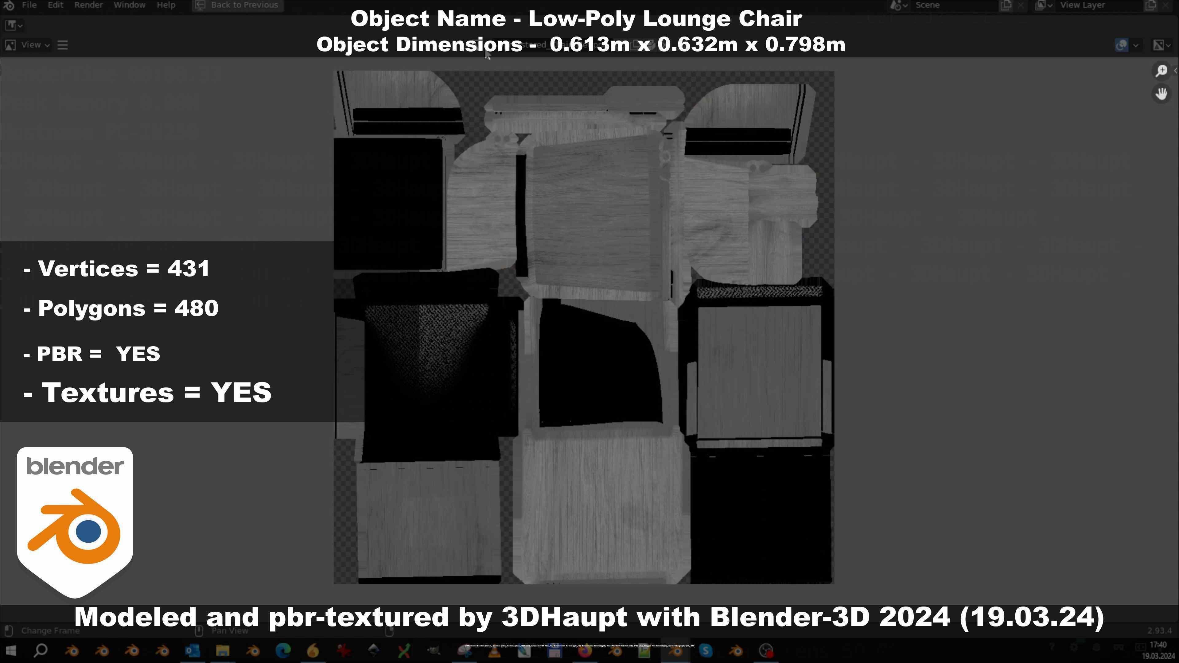 Low-Poly Lounge Chair Low-poly 3D model_104