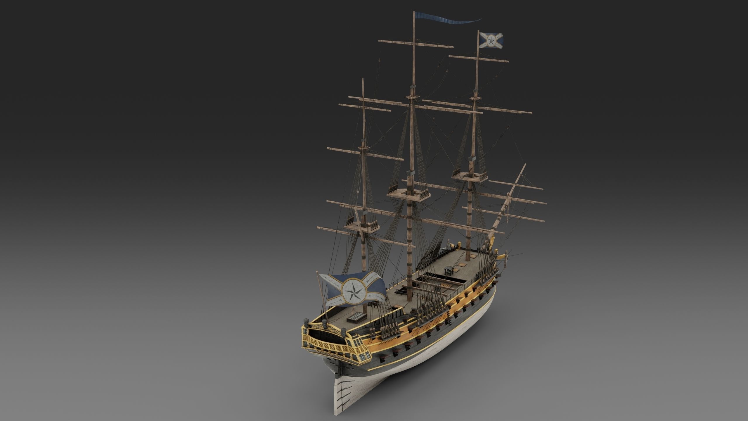 18th Century Man of War 3D model_11