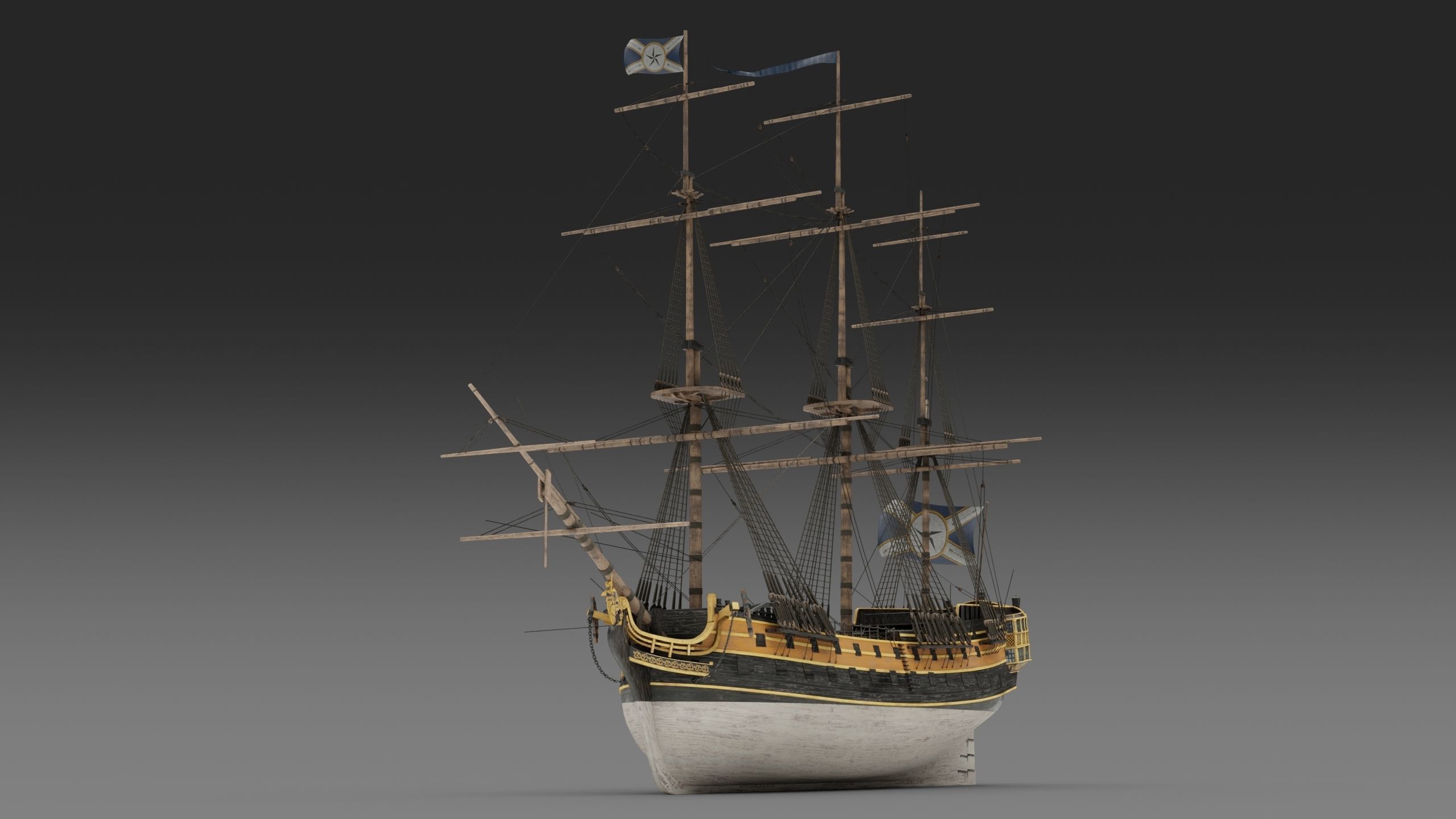 18th Century Man of War 3D model_6