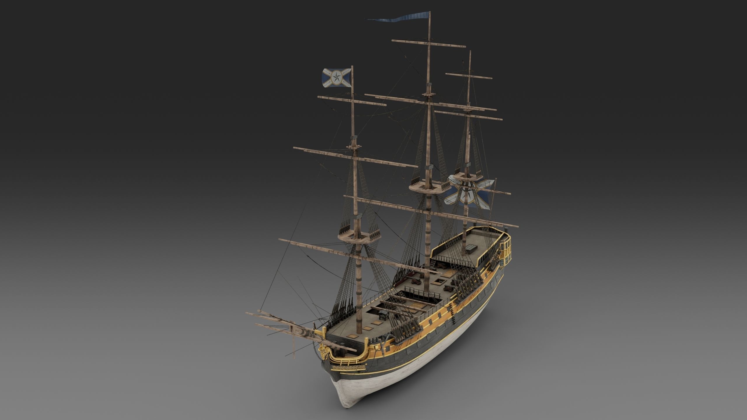 18th Century Man of War 3D model_7