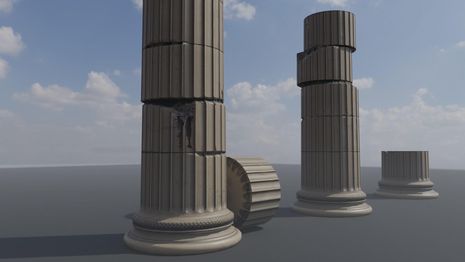 Column Ionic order damaged dirty and clean Low-poly 3D model_6