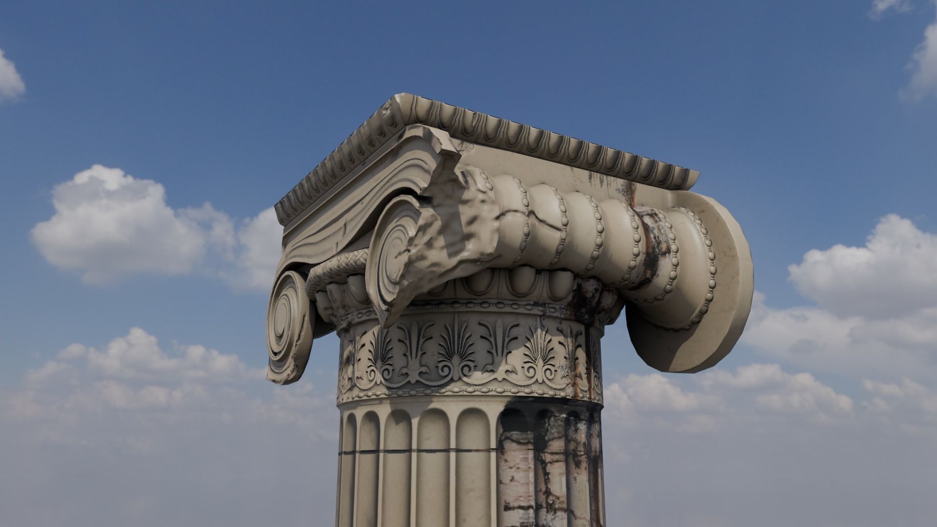 Column Ionic order damaged dirty and clean Low-poly 3D model_5