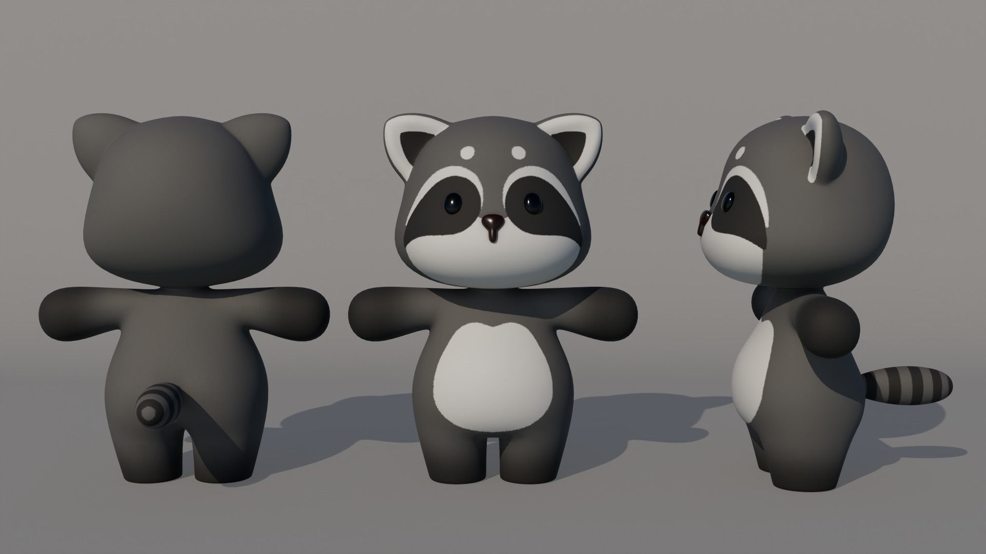Rigged Cartoon Raccoon Low-poly 3D model_4