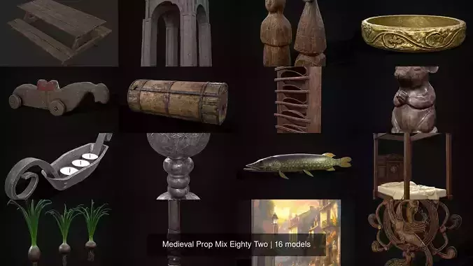 Medieval Prop Mix Eighty Two 3D Model Collection