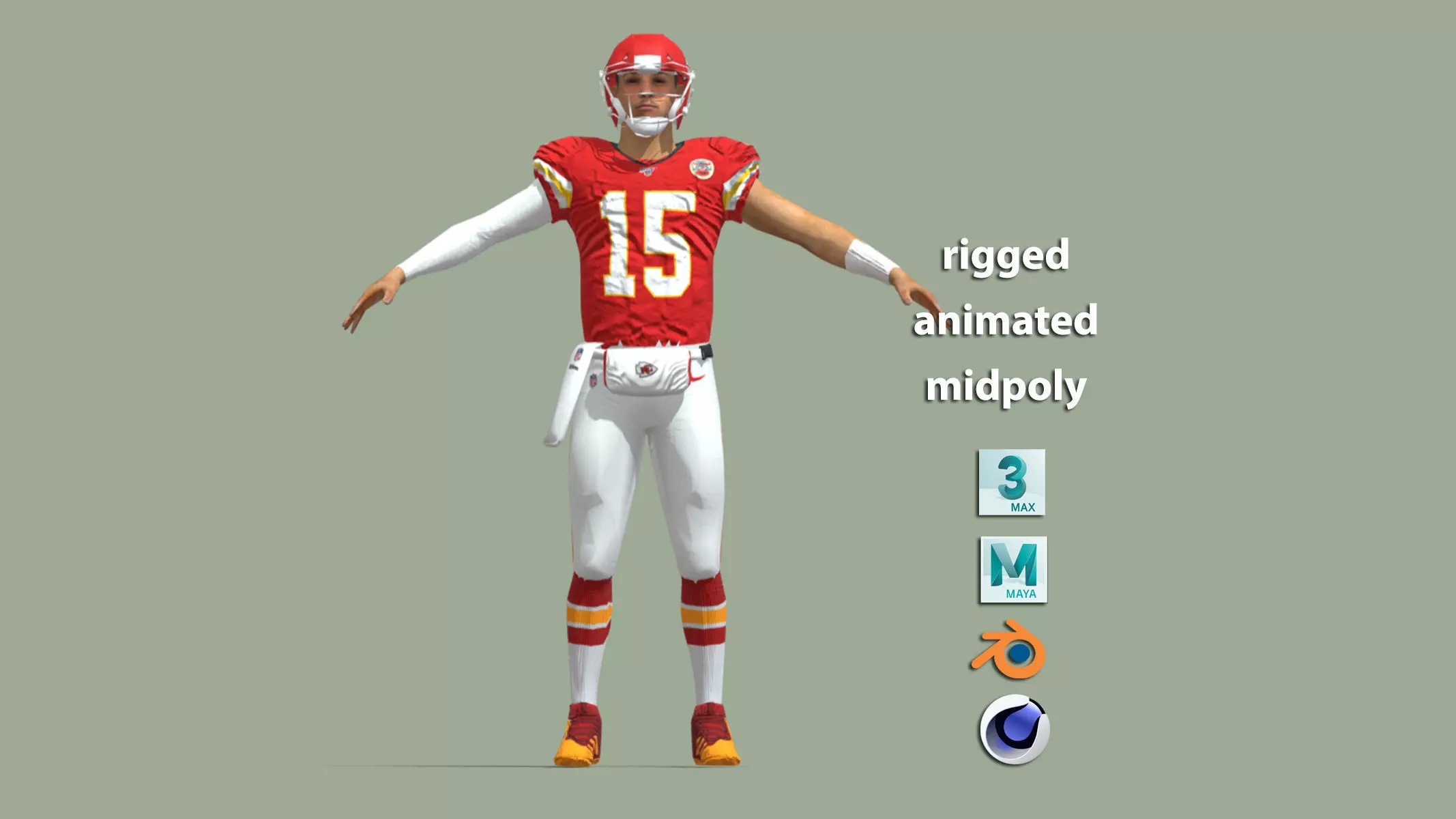 A-Pose rigged Patrick Mahomes NFL lowpoly Low-poly 3D model