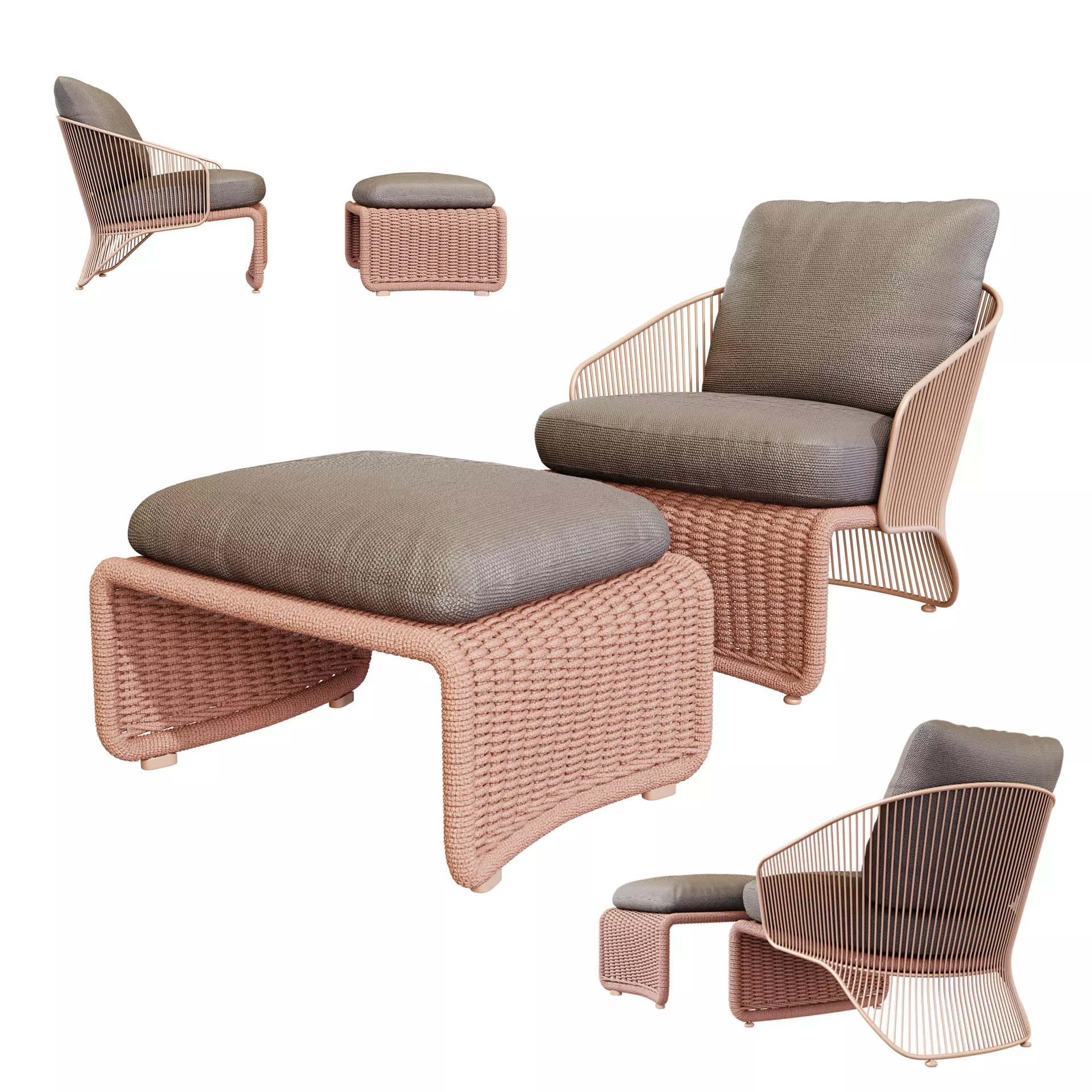 Capitone Armchair with Pouf 3D model