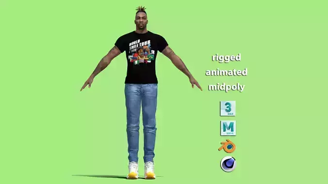 A-Pose rigged Dwight Howard casual 3D model