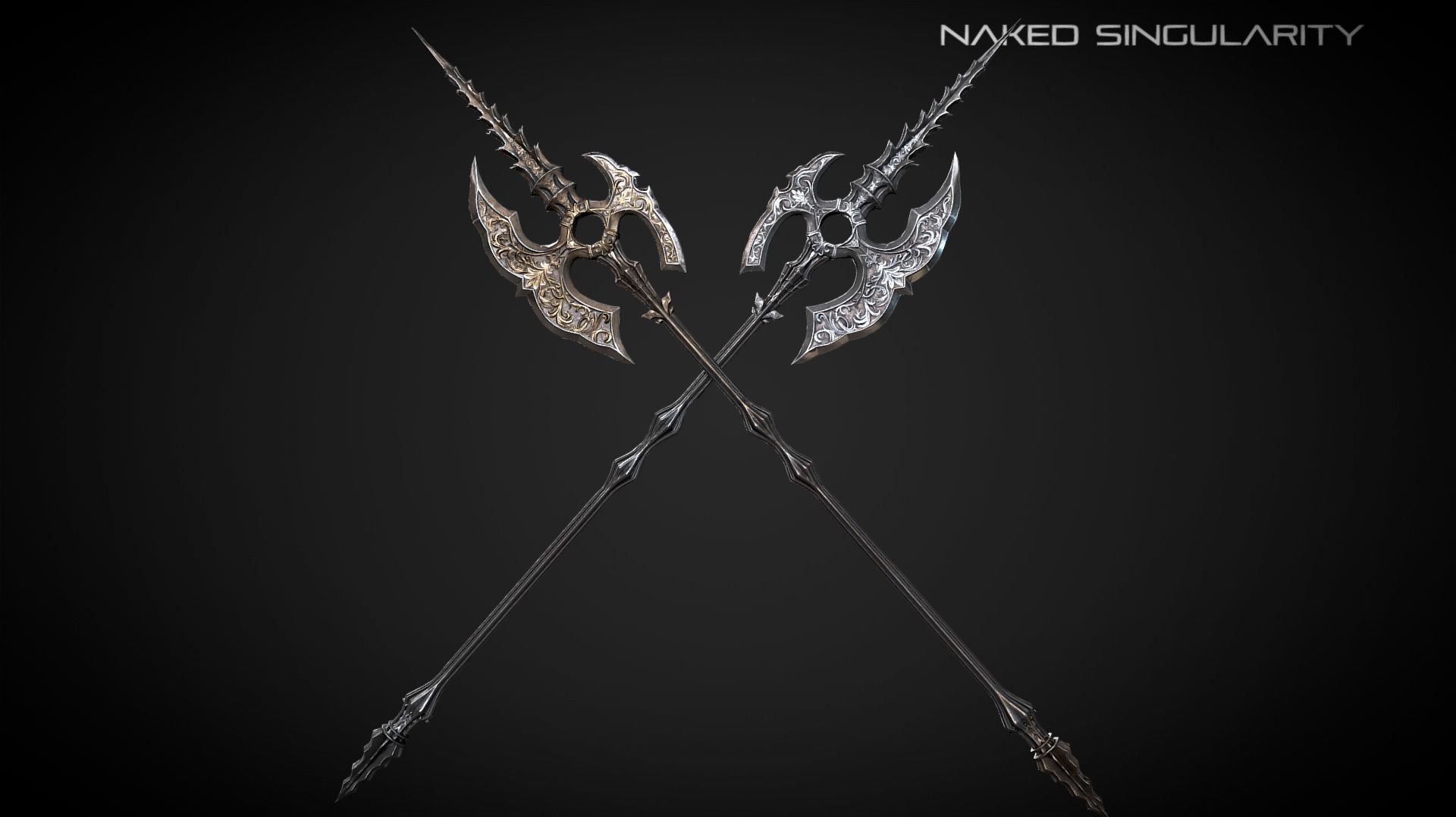 Dark halberd Medieval dark fantasy weapon Low-poly 3D model_2